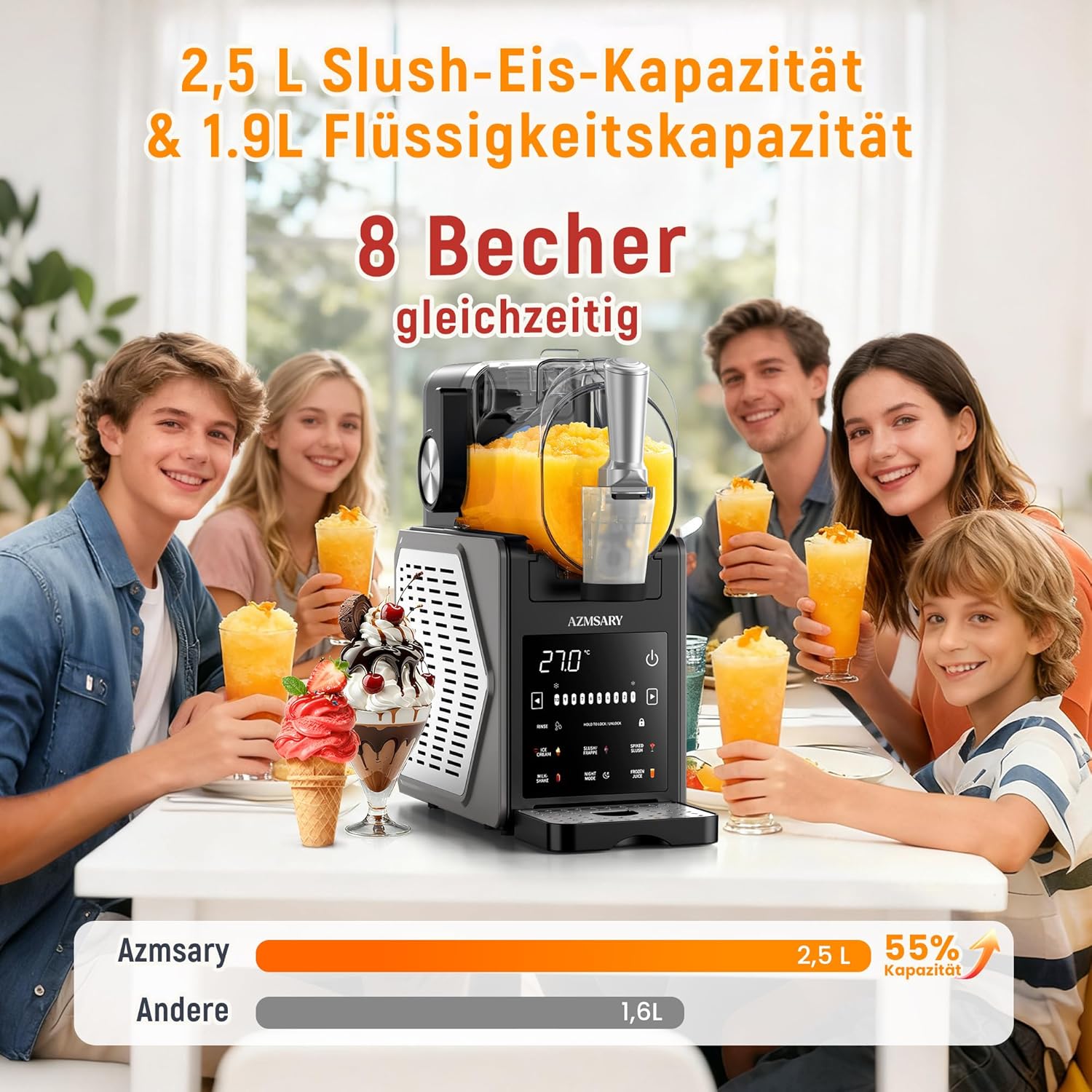 Machine granita 2,5 L écran LED 6 programmes nettoyage automatique