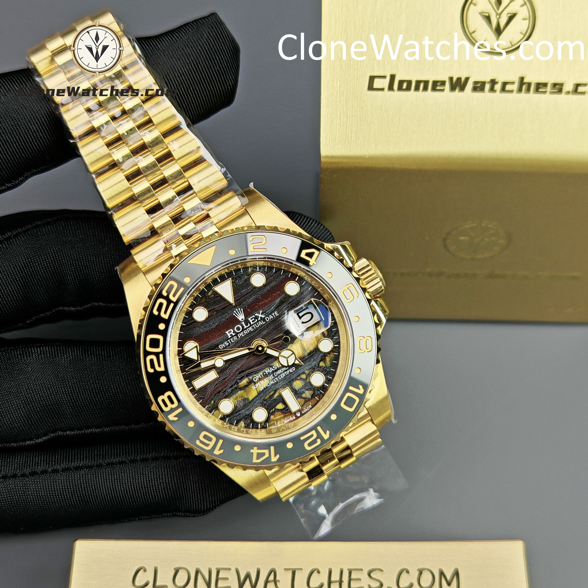 Rolex Super Clone Watches 1:1 GMT Master II 18k Gold 126718GRNR-0002 Jubilee 3285 Movement