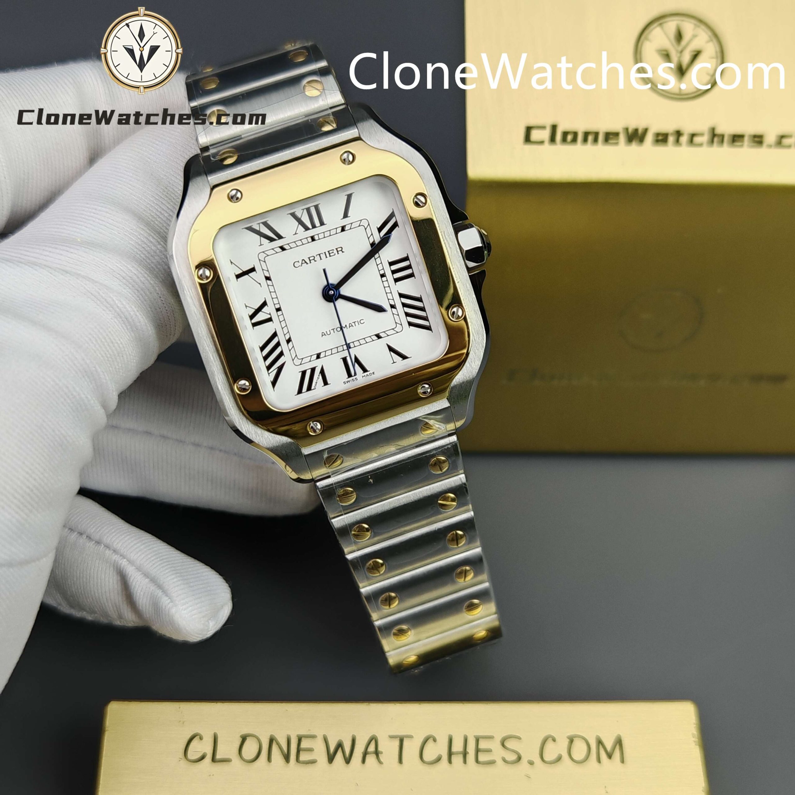 Cartier Super Clone Watches 1:1 Santos Series White Dial 18K gold plated 35.1MM W2SA0016