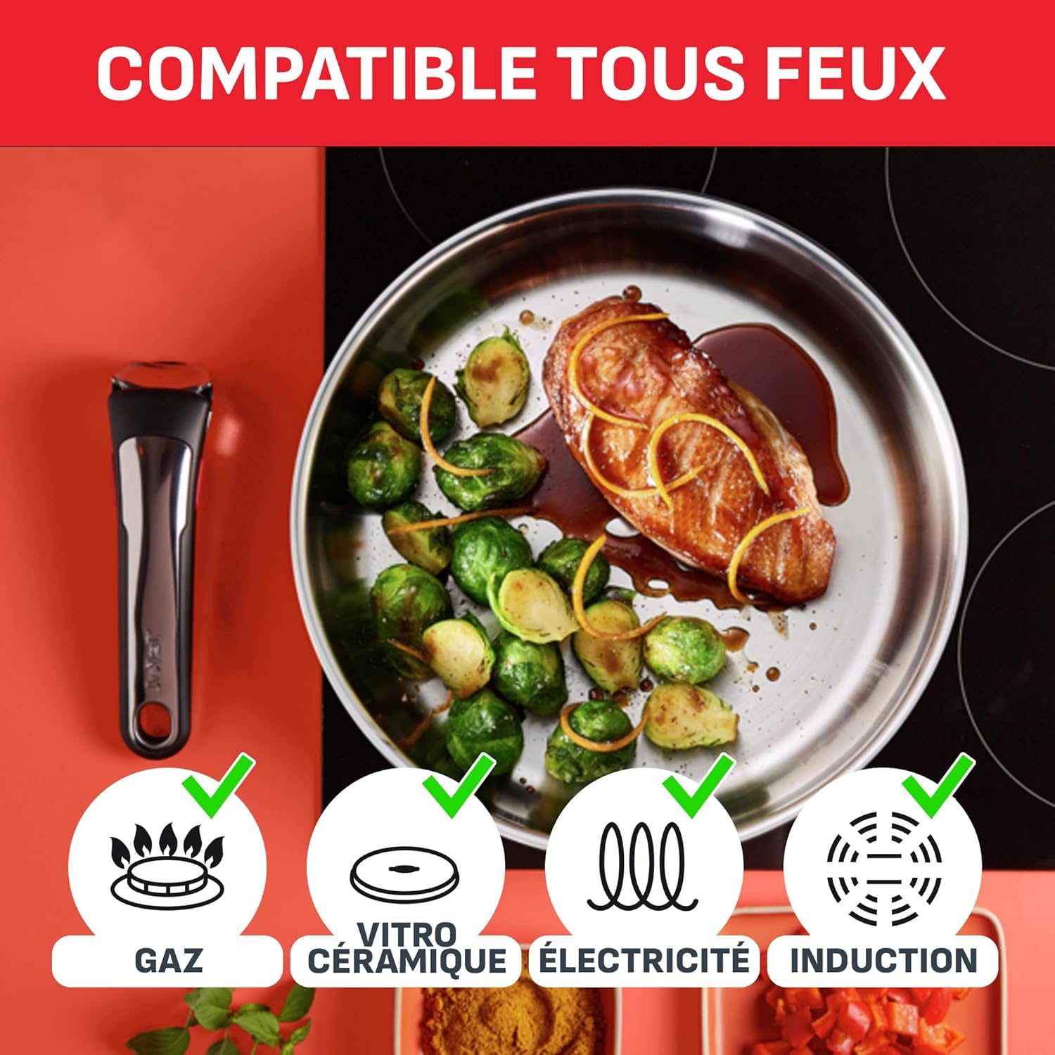 Batterie cuisine 20 pièces induction poignées amovibles antiadhésif empilable