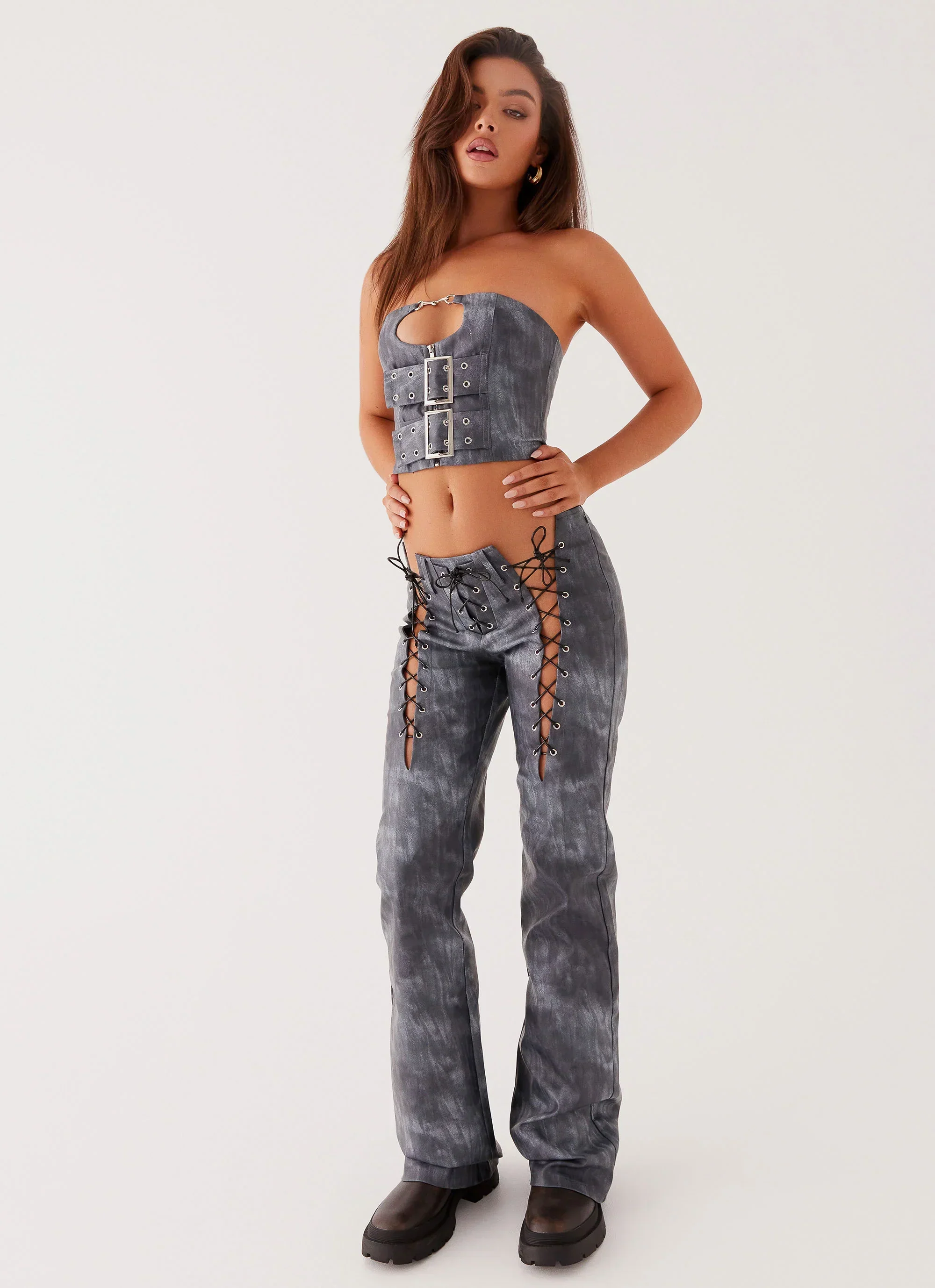 Better When I'm Dancing Lace Up Pants - Graphite