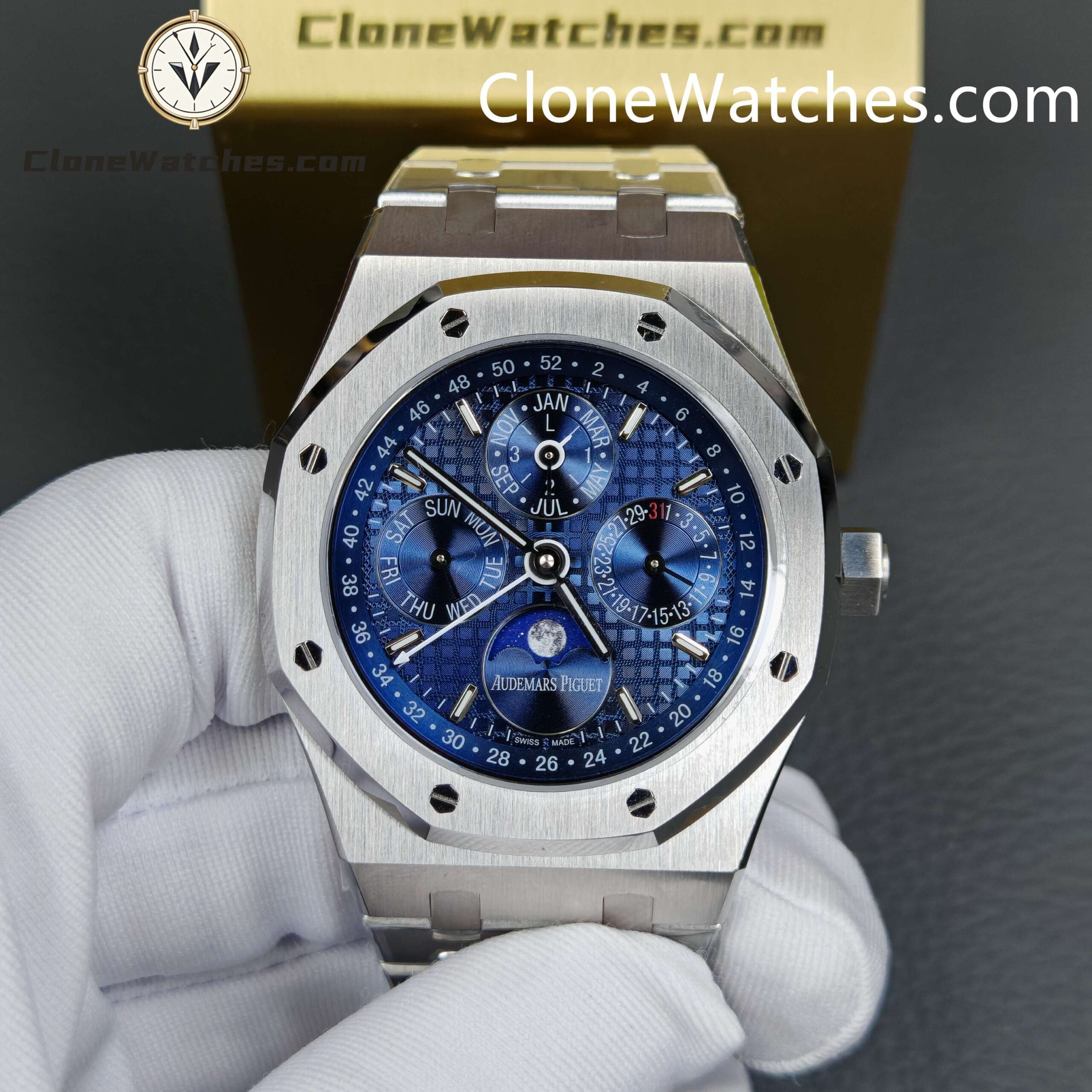 Audemars Piguet Super Clone Watches 1:1 Royal Oak Perpetual Calendar Blue Dial 26574ST 41MM