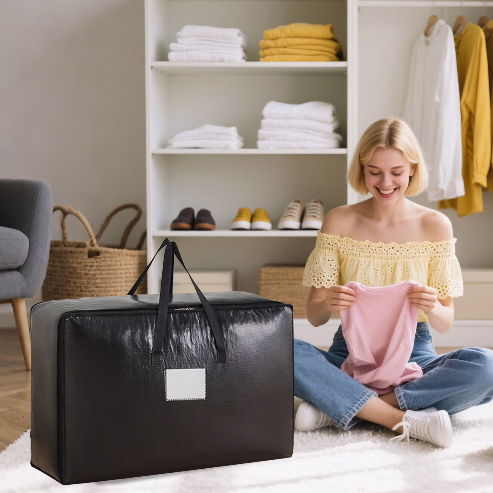 Pretxorve Heavy Duty Storage with Reinforced Handles Extra Large Storage for Organizer Tote Thickened Double Zipper
