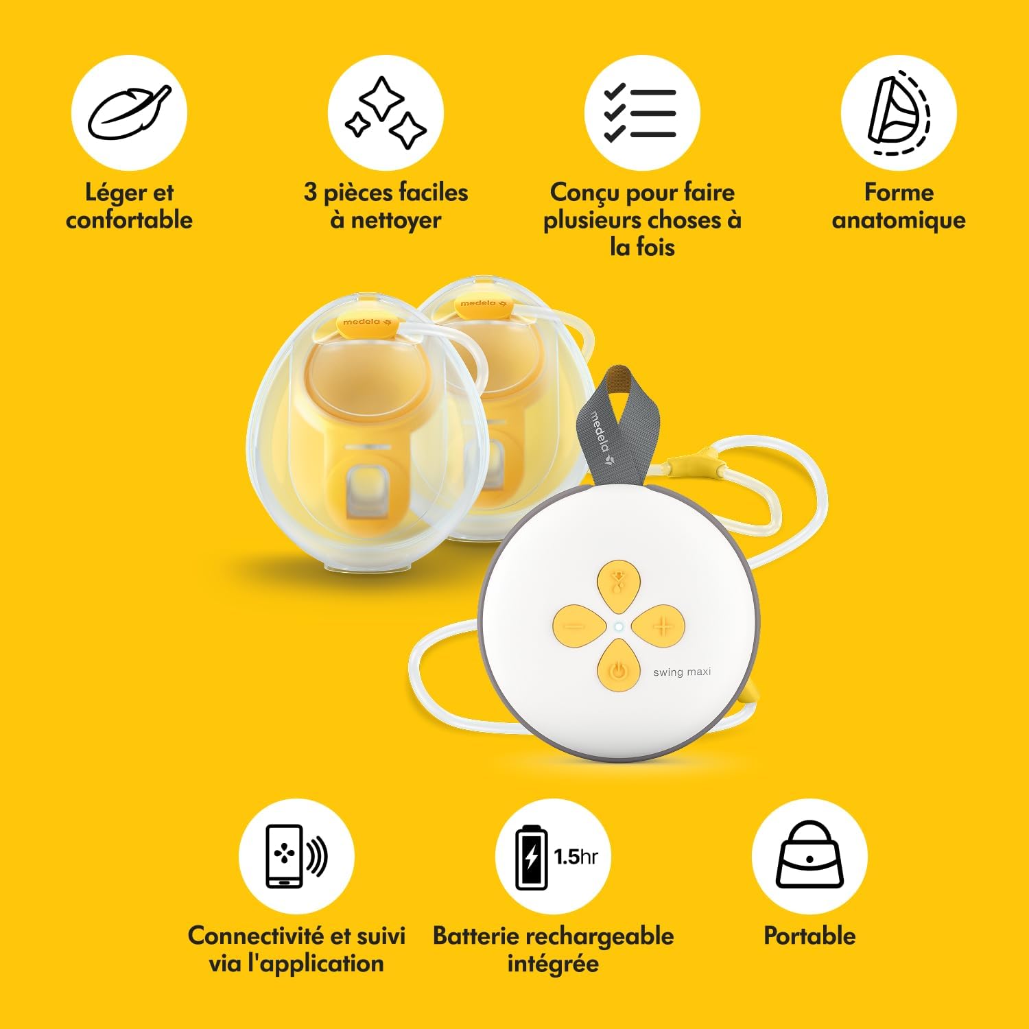 Tire lait électrique double mains libres compact avec application