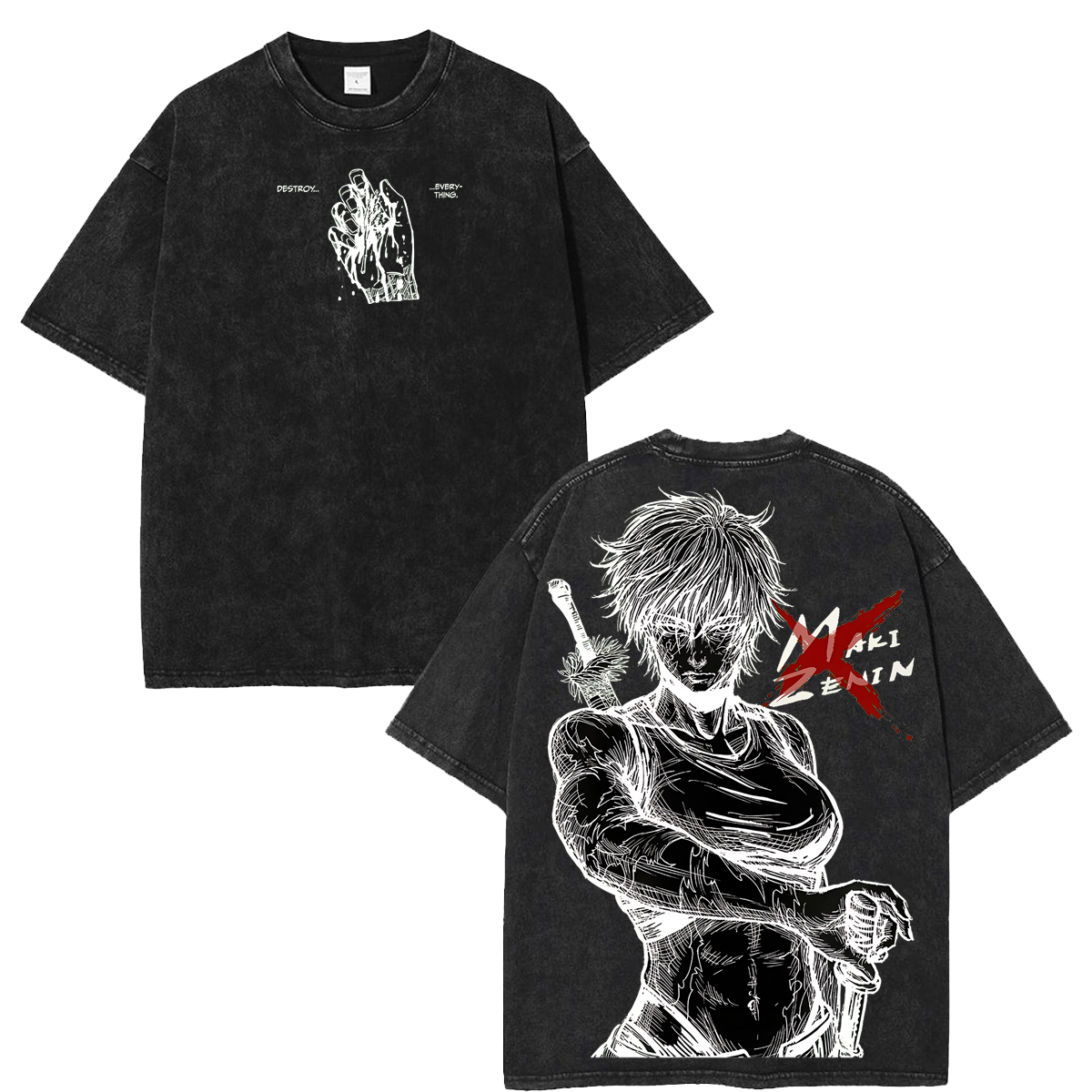 Wash Oversized Graphic Tee Jujutsu Kaisen Maki Zenin Destroy Everything Anime Washed T Shirt