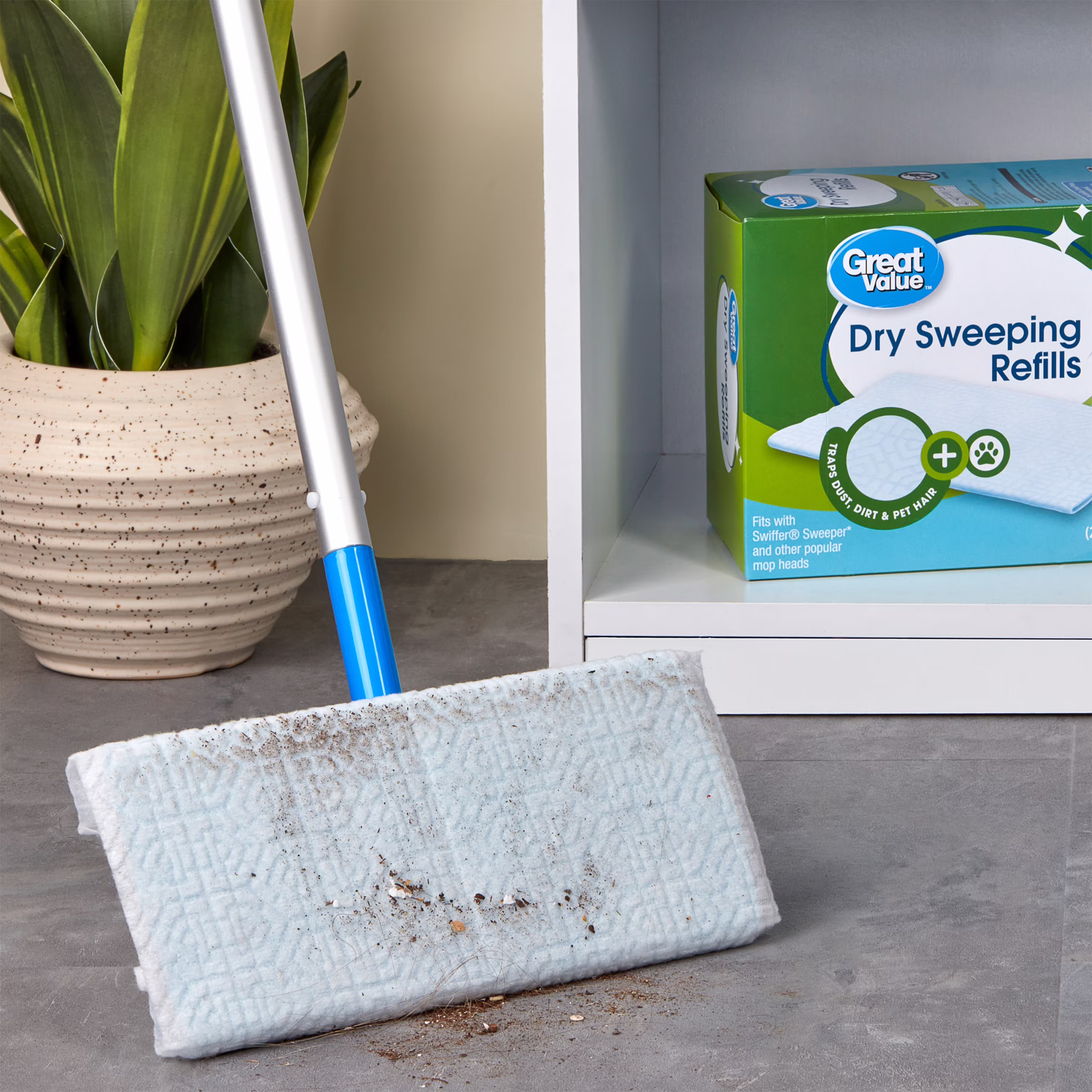 Great Value Dry Sweeping Cloth Refills, White, 16 Count