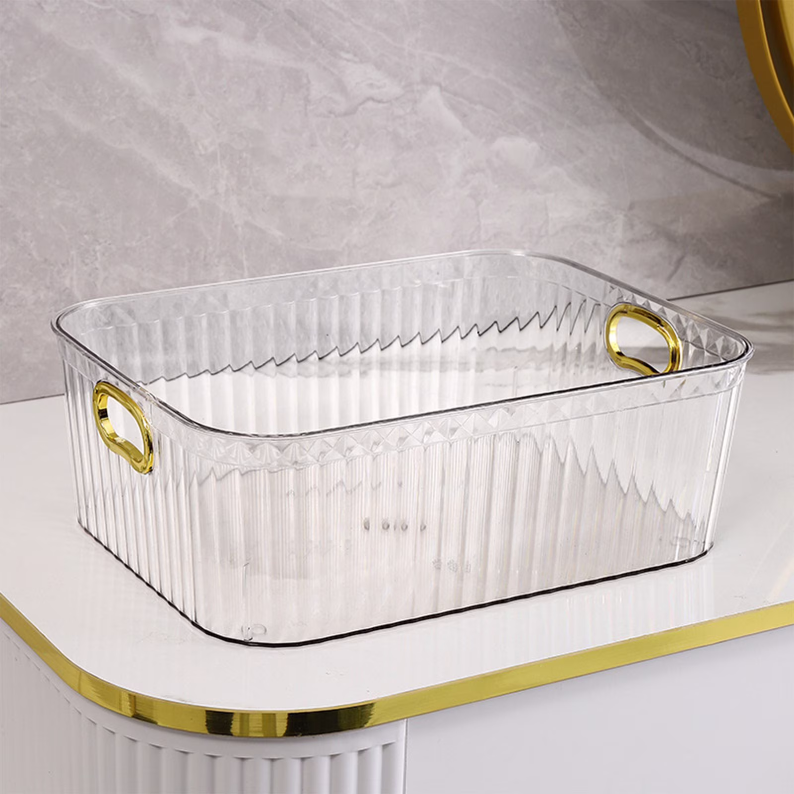 Konghyp Storage Basket – Transparent Sundry Organizer, Cosmetic Storage Box, Multi-purpose Storage Bin for Snacks, Bathroom Organizer, Clear Storage Container for Home
