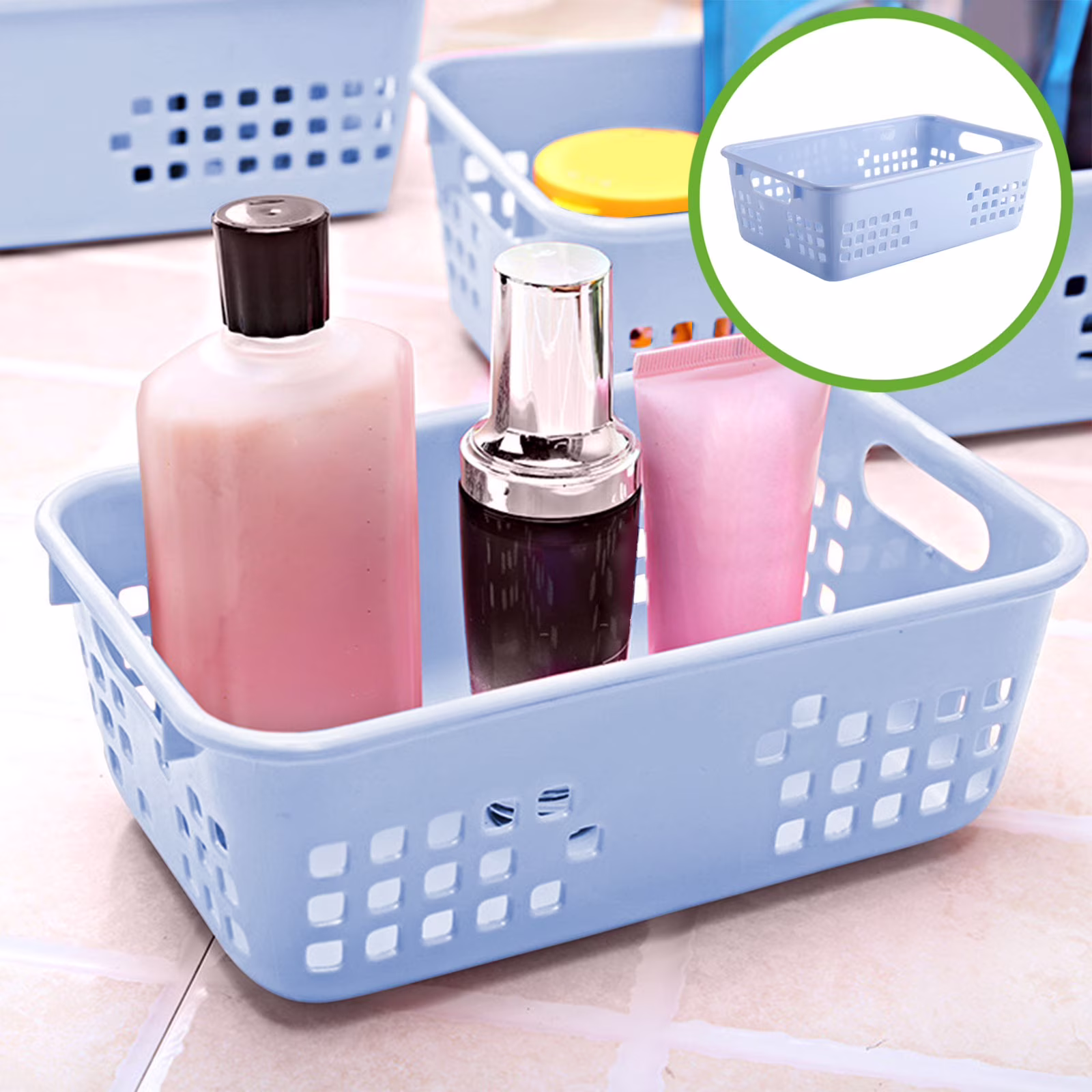 chaungfeng Storage Baskets, Small Plastic Organizer Basket Bin, Pen Pencil Crayon Storage Tray for Home Office Desktop, Household Drains Basket