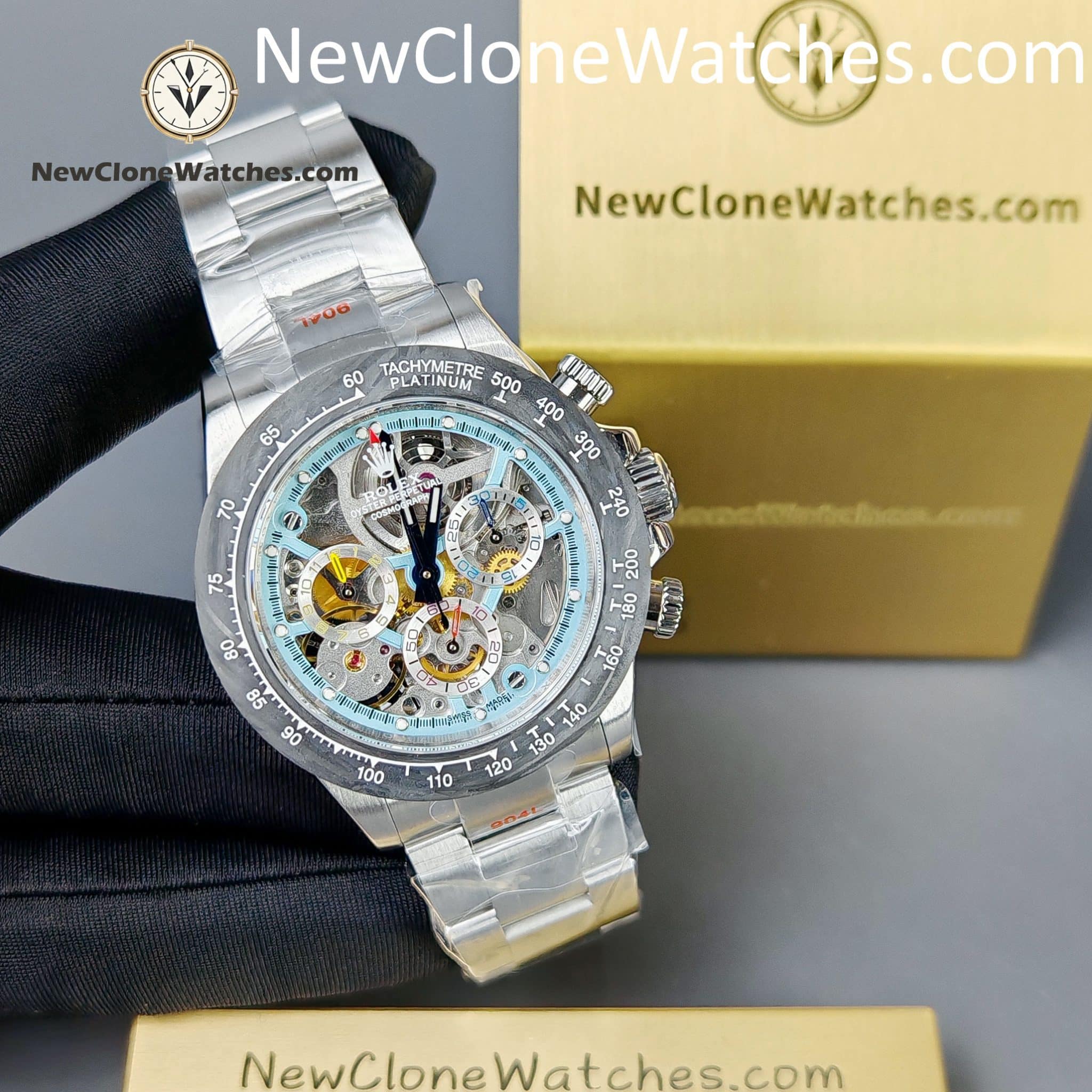 Modified Super Clone Watches 1:1 Sonic Rolex Daytona Skeleton Dial 4130 Movement