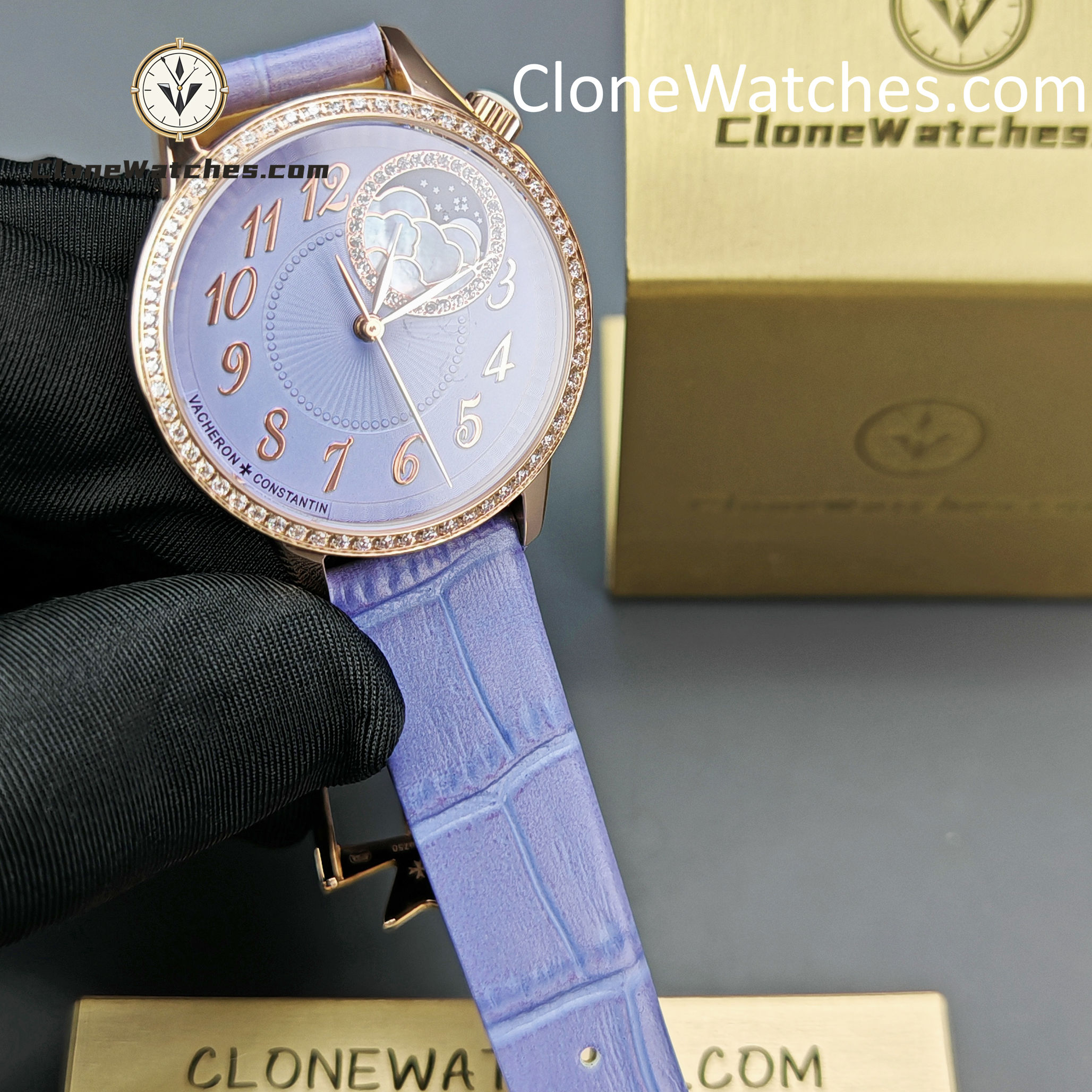 Vacheron Constantin Super Clone Watches 1:1 Égérie Moon Phase 8005F/000R-H030 Purple Dial