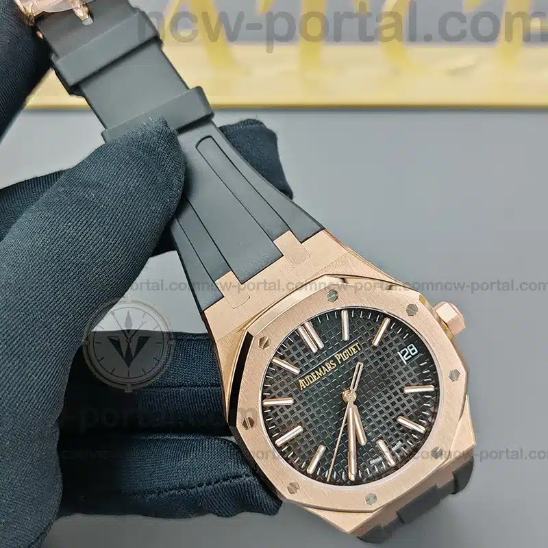 Audemars Piguet Super Clone Watches 1:1 Royal Oak 15510 Rose Gold Black Dial & Black Rubber Strap 41MM