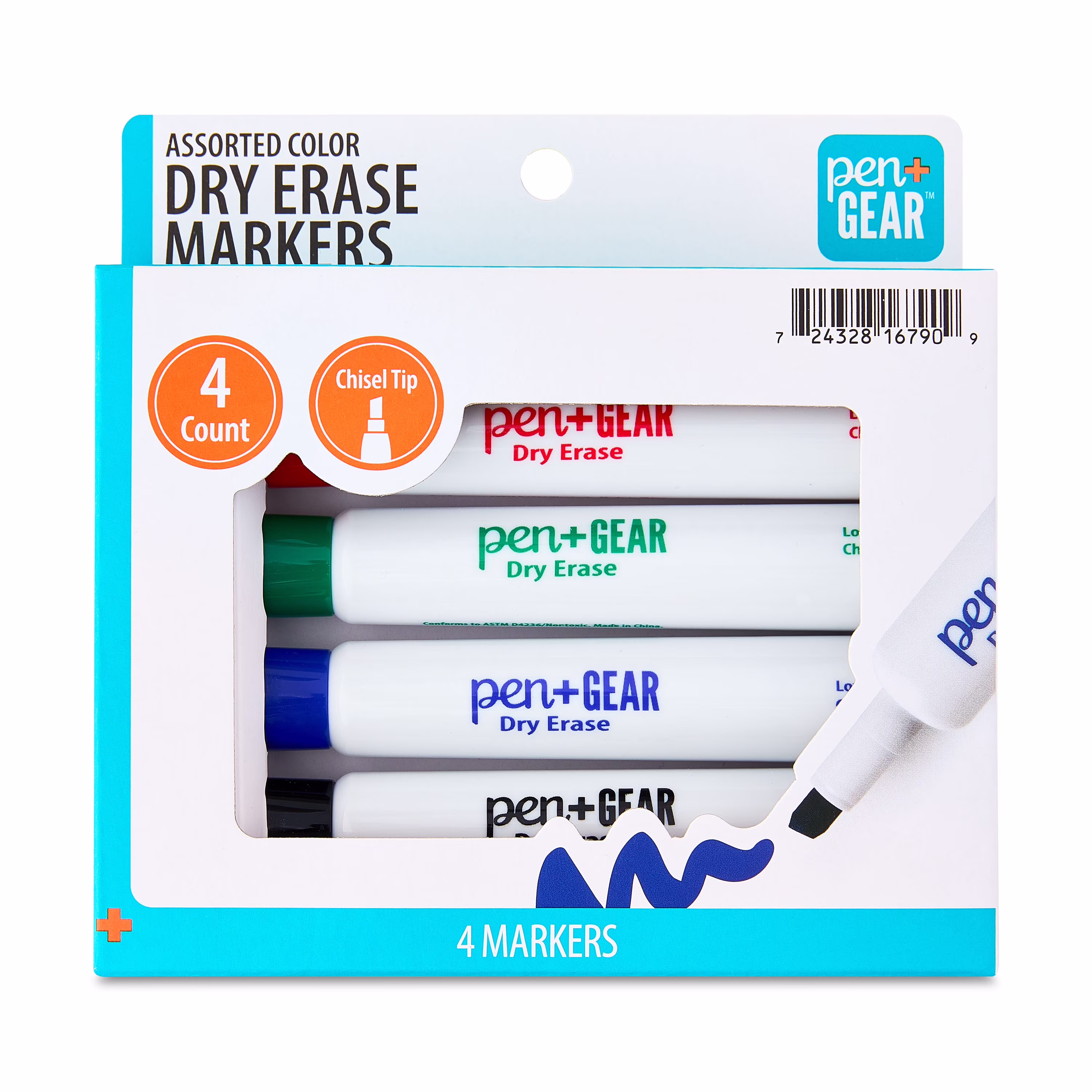 Pen+Gear Dry Erase Markers, Chisel Tip, Assorted Colors, 4 Count