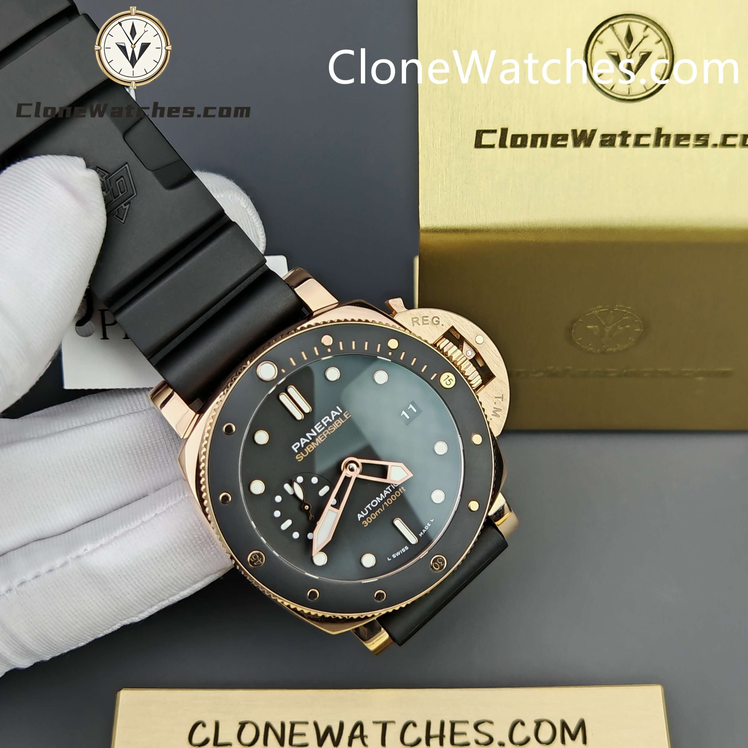 Panerai Super Clone Watches 1:1 Submersible GoldtechTM PAM02164 Black Dial