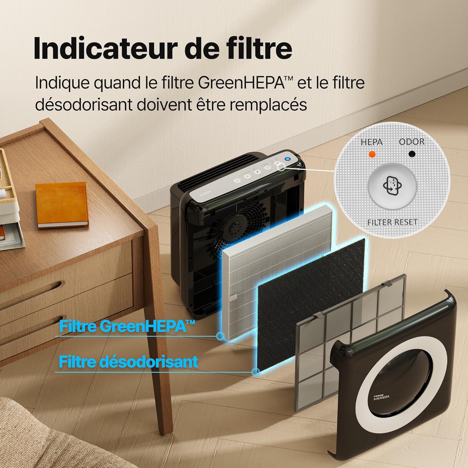 Purificateur air maison AP-1512HH mode éco ioniseur CADR 421 m3/h filtration particules 001 µm noir