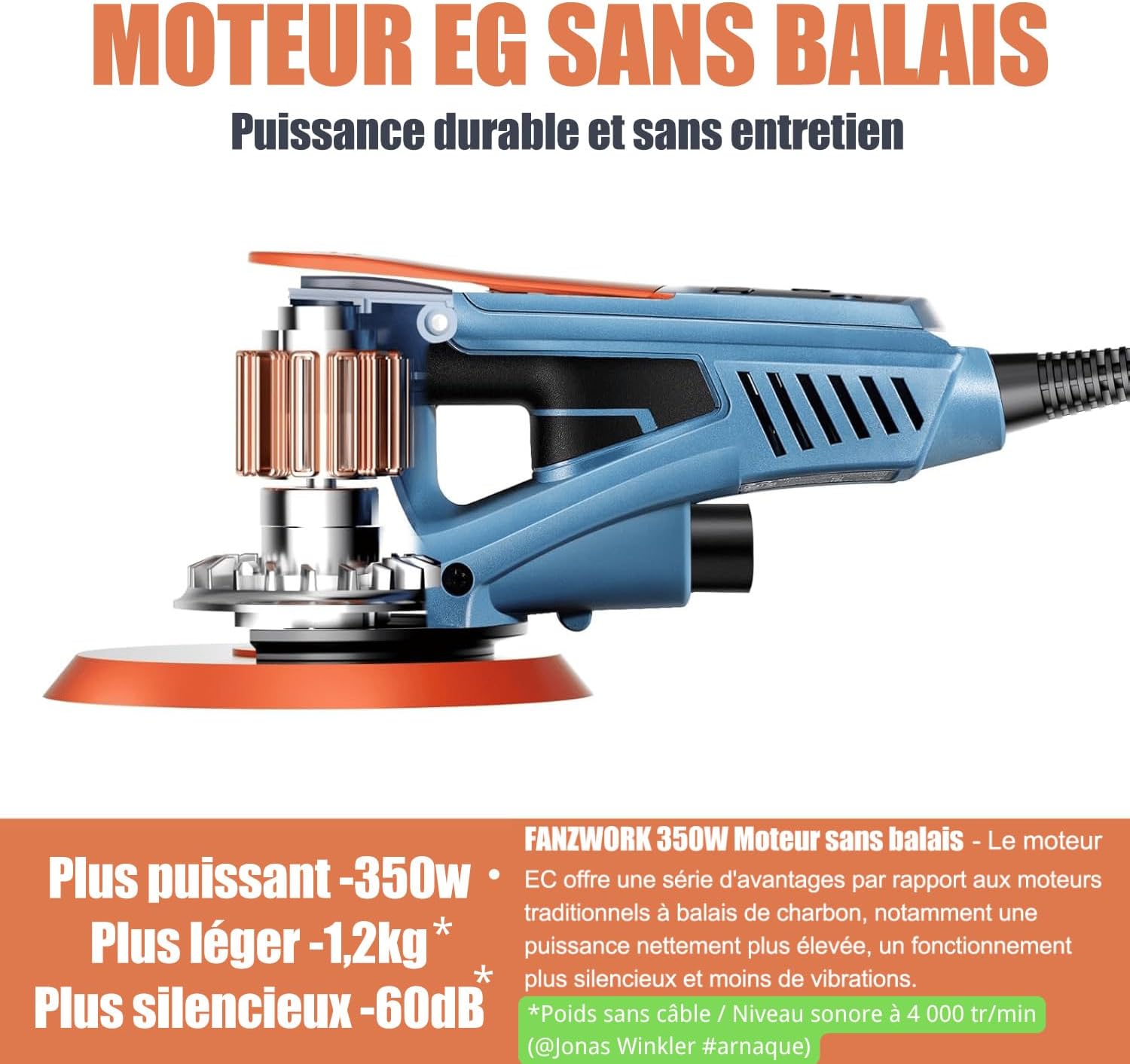 Ponceuse excentrique 150 mm 350 W 7 vitesses avec disques et mallette