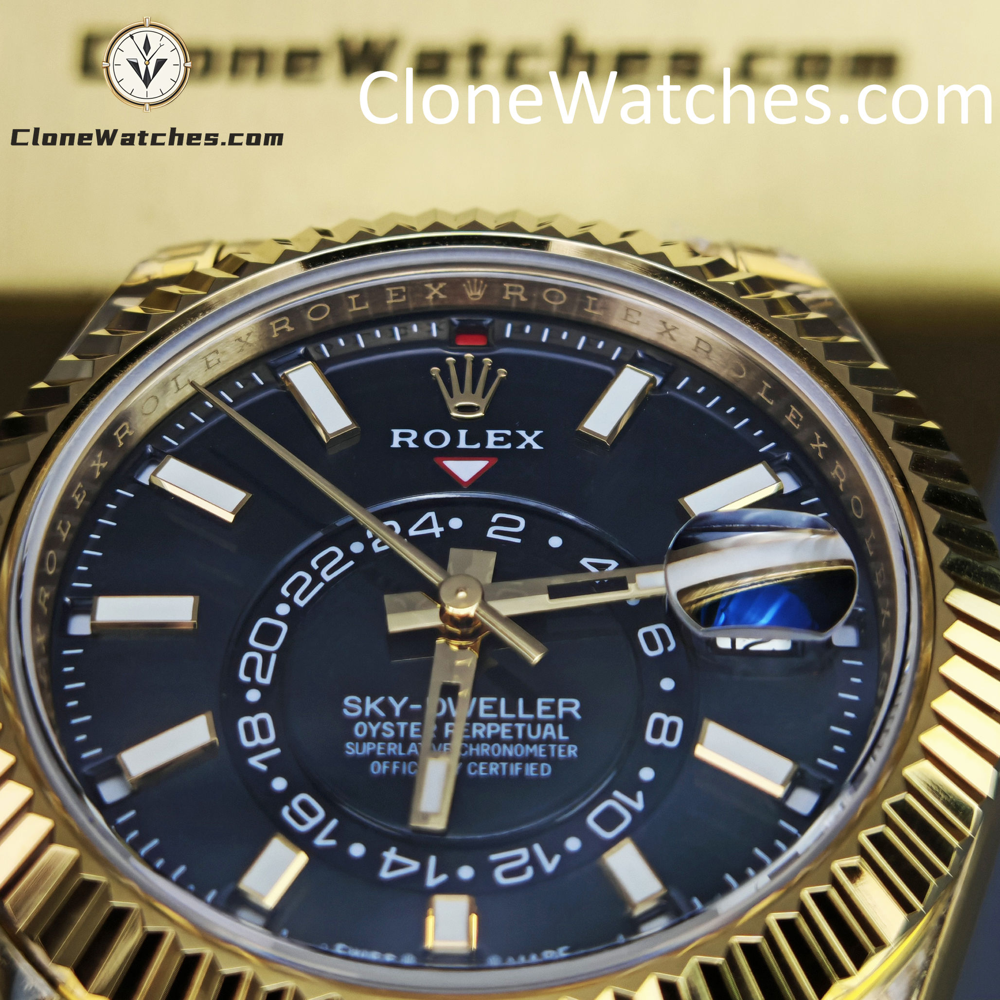 Rolex Super Clone Watches 1:1 Sky Dweller Yellow Gold Black Dial Oyster M336938-0002 9002 Movement