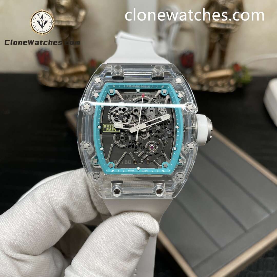Richard Mille Super Clone Watches 1:1 RM 035 Full Transparent Tourbillon White Strap