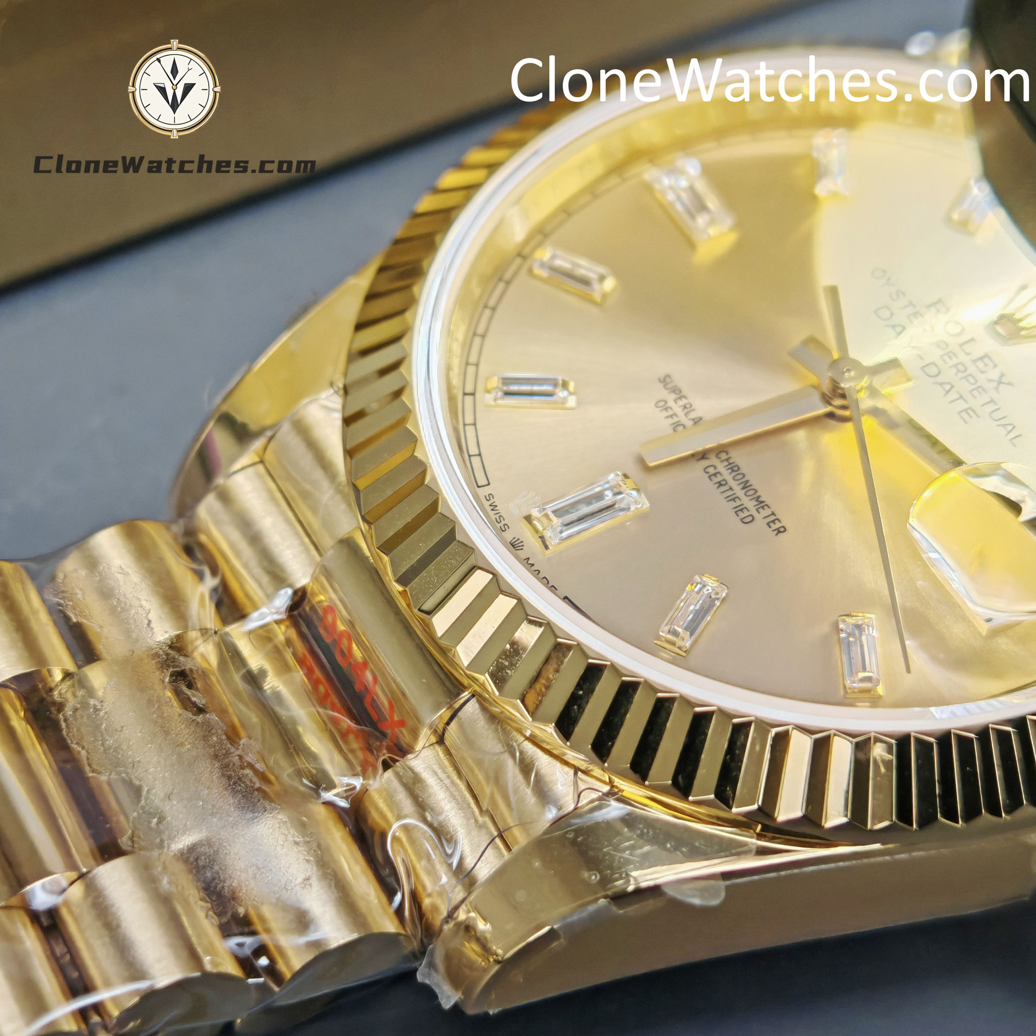 Rolex Super Clone Watches 1:1 Day Date 18K Gold Diamond Dial 40mm m228238-0005 3255 Movement