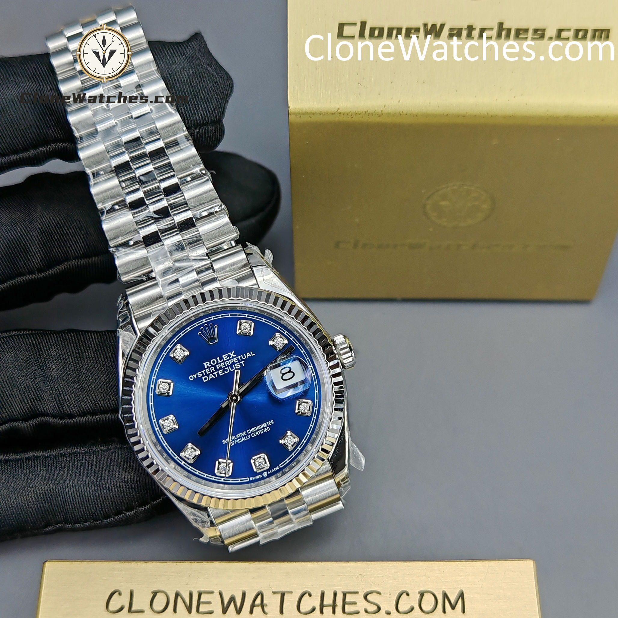 Rolex Super Clone Watches 1:1 DateJust Blue Diamond Dial Jubilee 36MM M126234 – 0037 3235 Movement