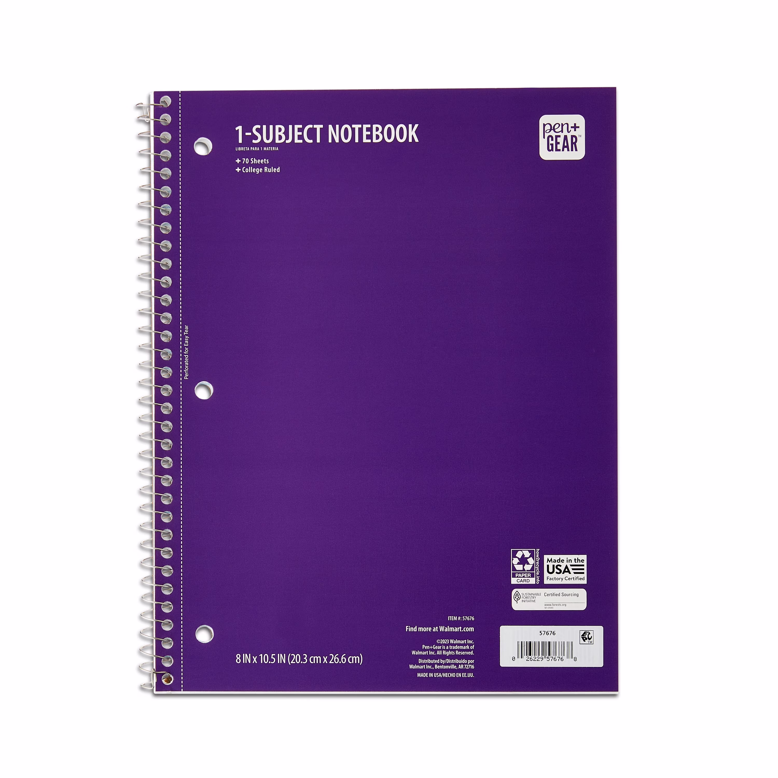 Pen+Gear College Ruled 1-Subject Notebook, 8 in x 10.5 in, Green, 70 Sheets