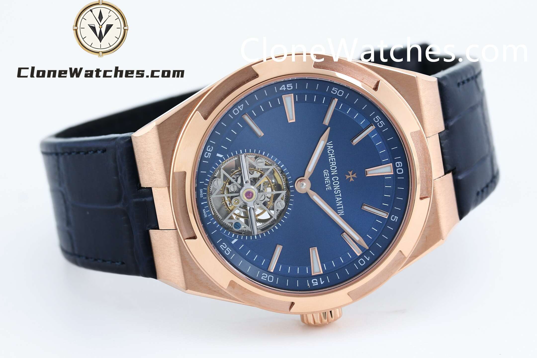 Vacheron Constantin Super Clone Watches 1:1 Overseas Rose Gold Tourbillon 6000V/210R-B733 42.5MM Leather Strap