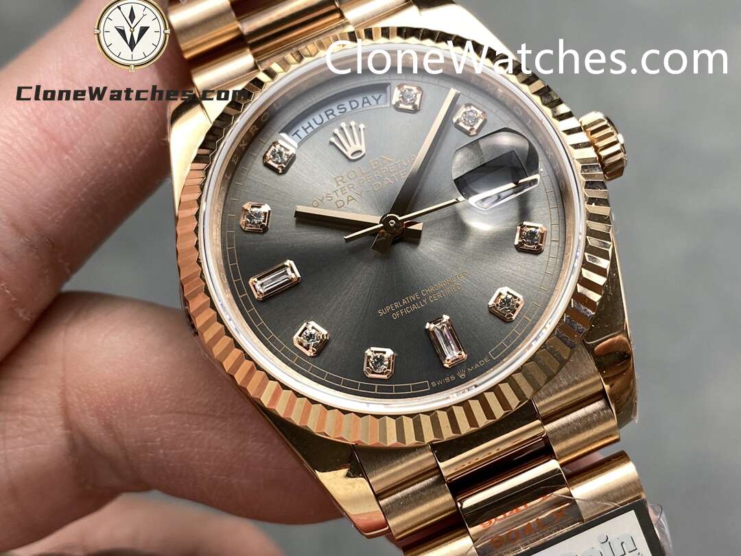 Rolex Super Clone Watches 1:1 Day Date Rose Gold Gray Dial 36mm m128235-0050 3255 Movement
