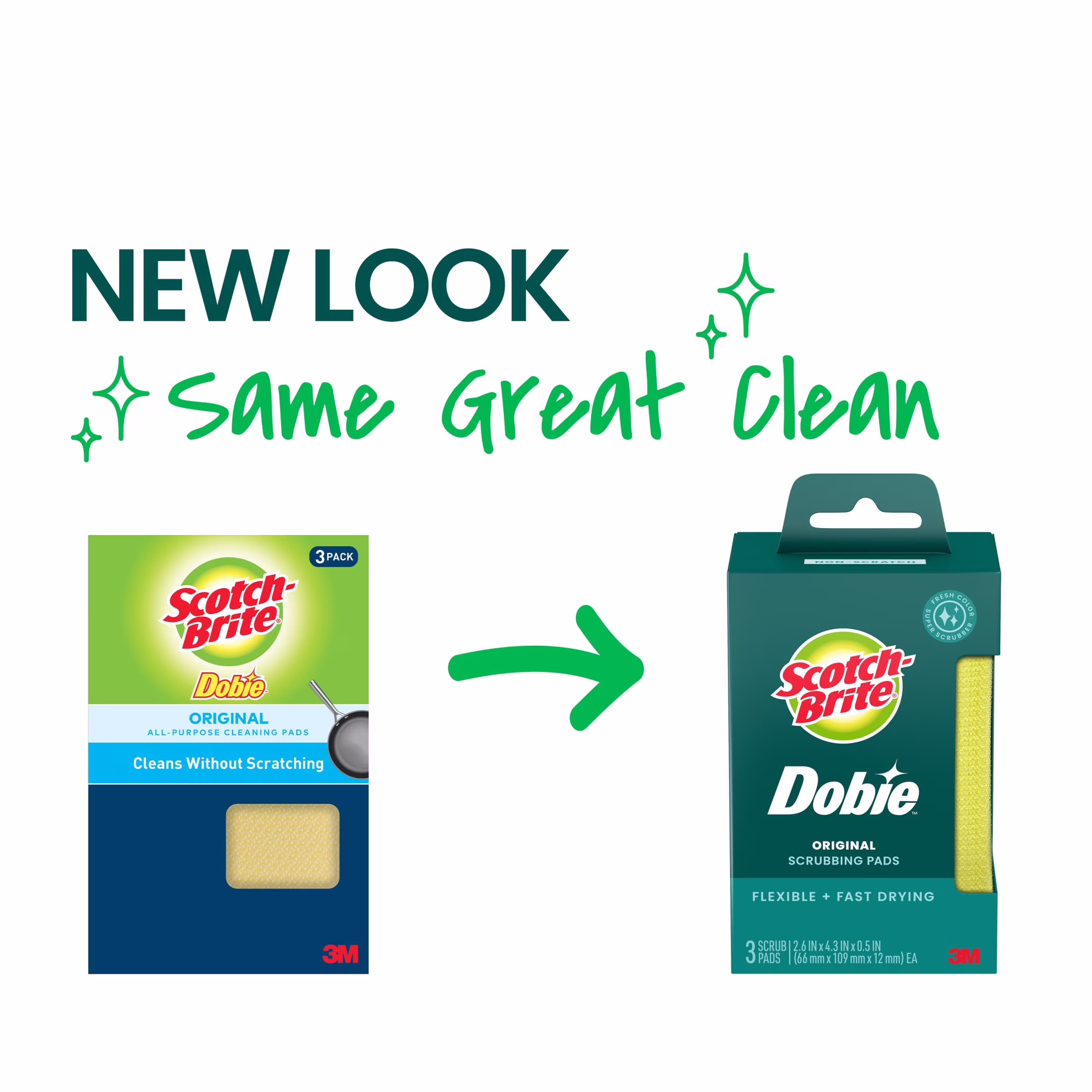 Scotch-Brite Dobie Original Scrubbing Pads, Flexible and Fast Drying, 3 Pack