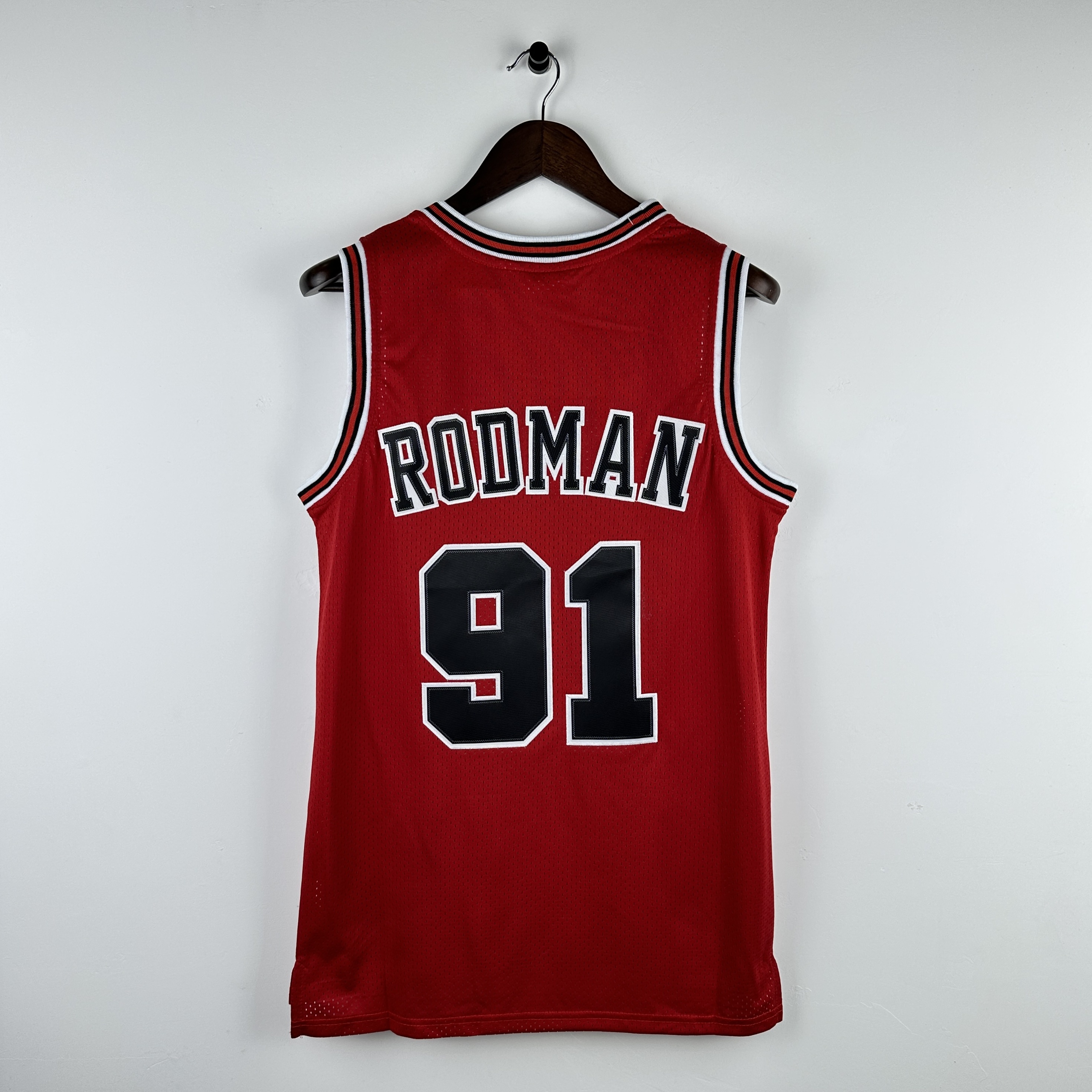 Embroidered MN retro jersey, Bulls 97/98 season, red, No. 91, Rodman