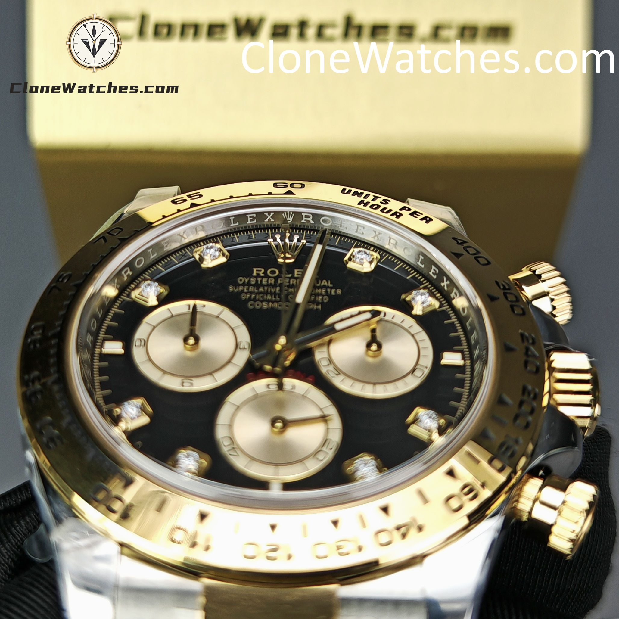 Rolex Super Clone Watches 1:1 Daytona 18K Gold Black Diamond Dial M126503-0002 4131 Movement