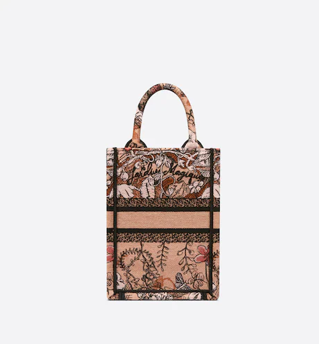 MINI DIOR BOOK TOTE PHONE BAG Powder Pink Dior Jardin Magique Embroidery (13 x 18 x 5 cm)