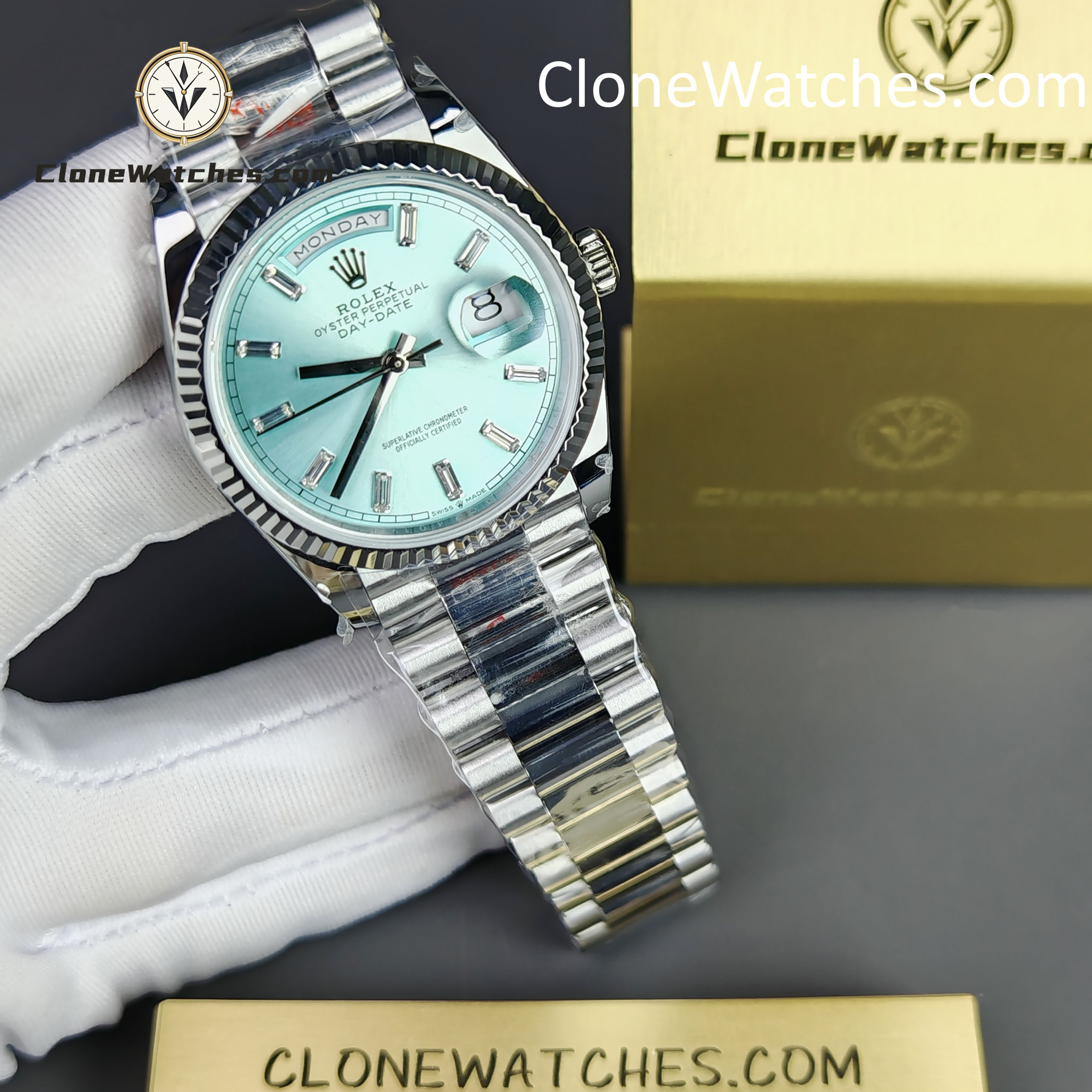 Rolex Super Clone Watches 1:1 Day Date Ice Blue Dial 36mm m128236-0009 3255 Movement