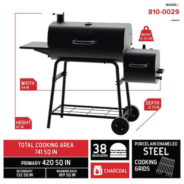 29 in. Barrel Charcoal Grill/Smoker in Black