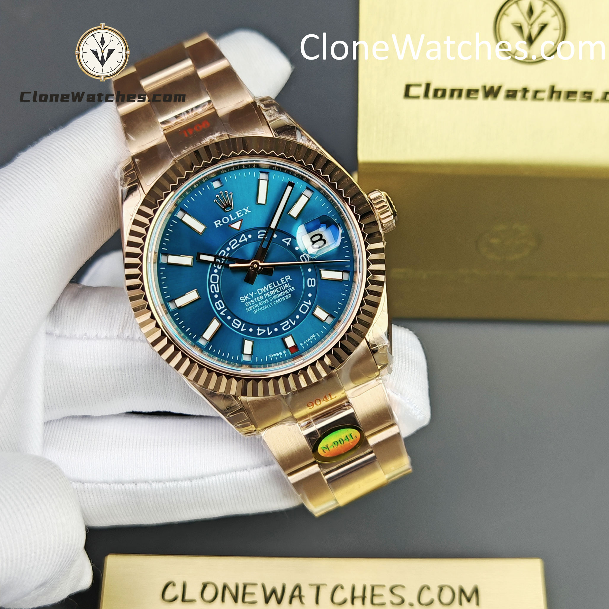 Rolex Super Clone Watches 1:1 Sky Dweller Rose Gold Blue Oyster m336935-0005 9002 Movement