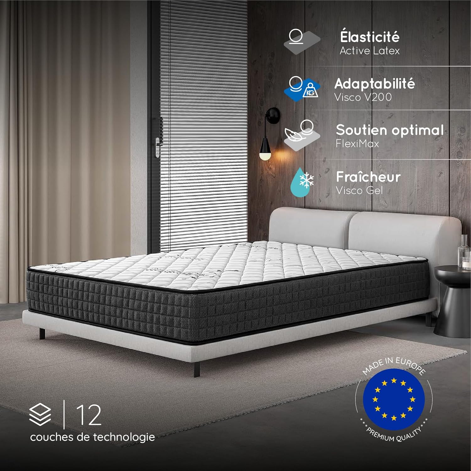 Matelas 180x200 épaisseur 30 cm mousse mémoire latex soutien ferme