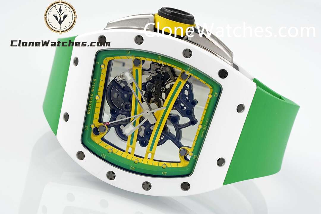 Richard Mille Super Clone Watches 1:1 RM 61-01 White Tourbillon Green Strap