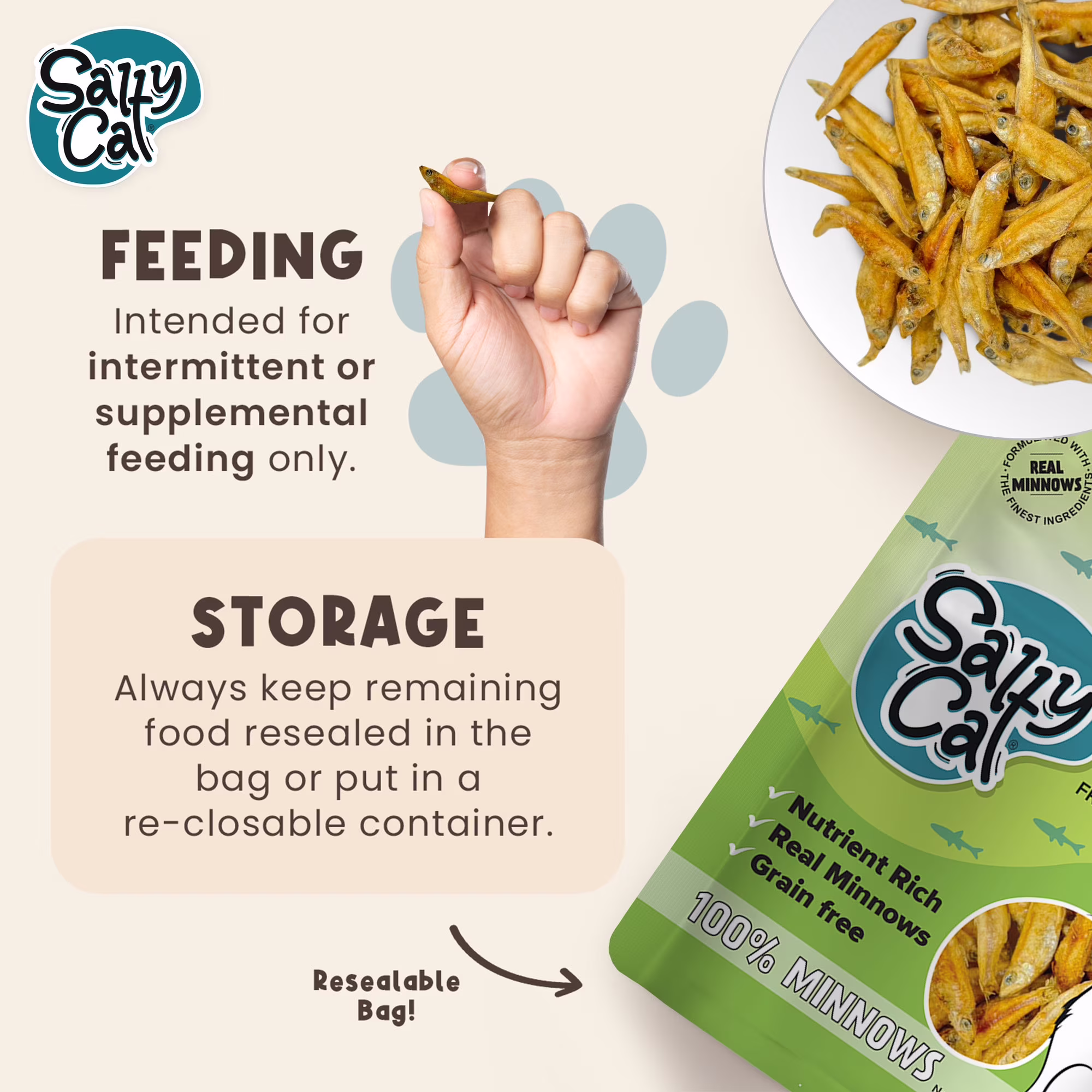 Salty Cat 100% Minnows Freeze-Dried Cat Treats, 10g Pouch