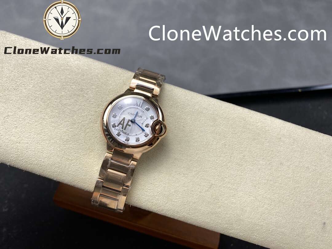 Cartier Super Clone Watches 1:1 Ballon Bleu de Rose Gold WJBB0016 Silver Dial 28mm