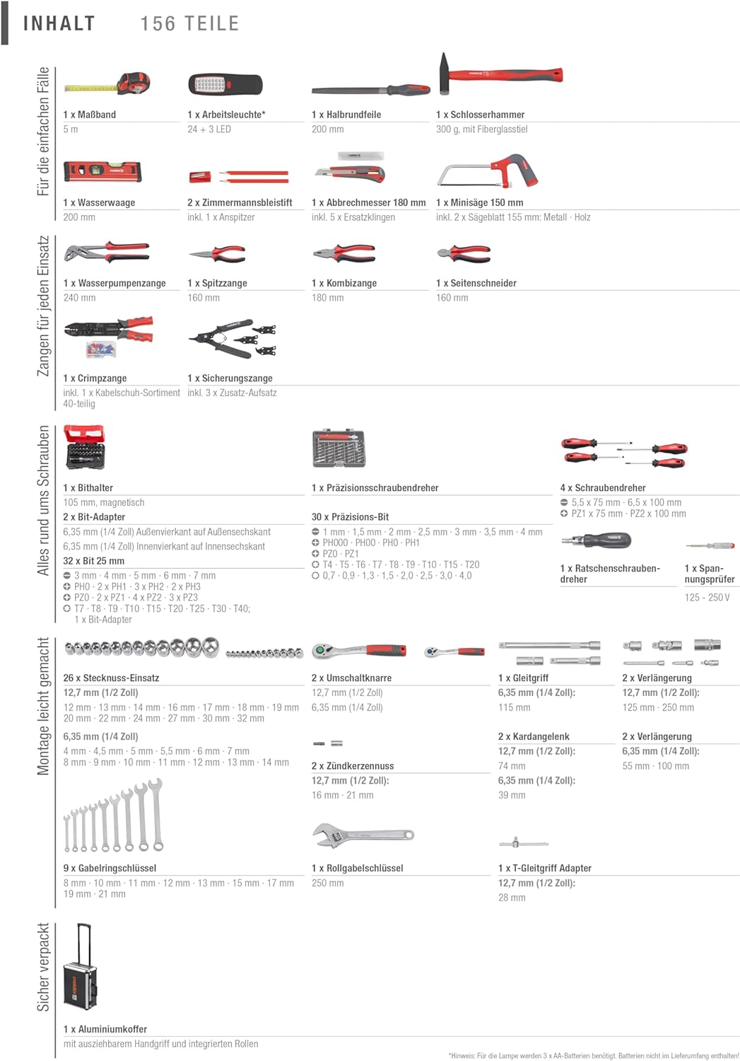 Chariot outils 156 pièces roulettes poignée télescopique mallette outils professionnelle