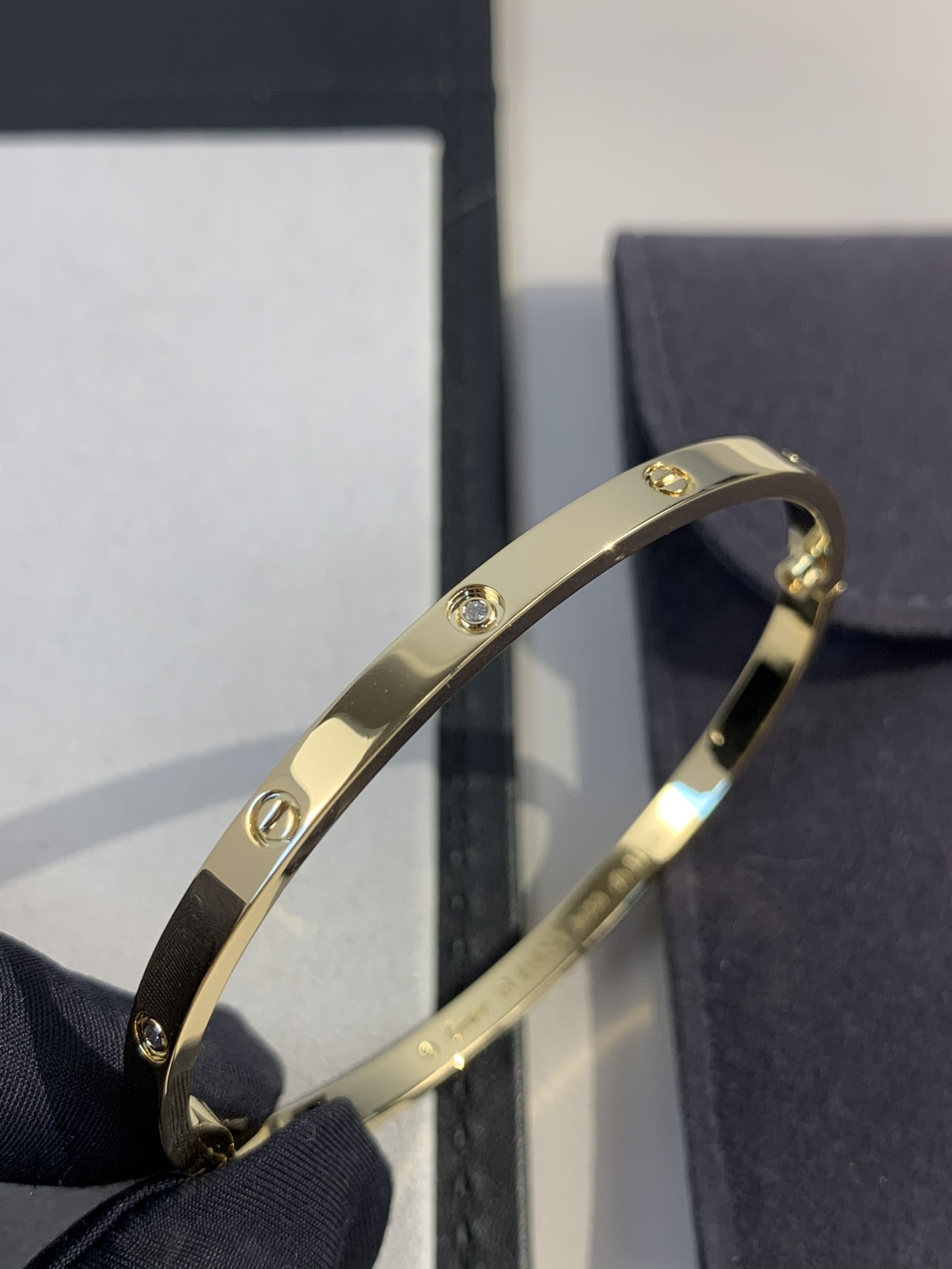 Cartier LOVE Series Six Diamond Narrow 18K Platinum Bracelet