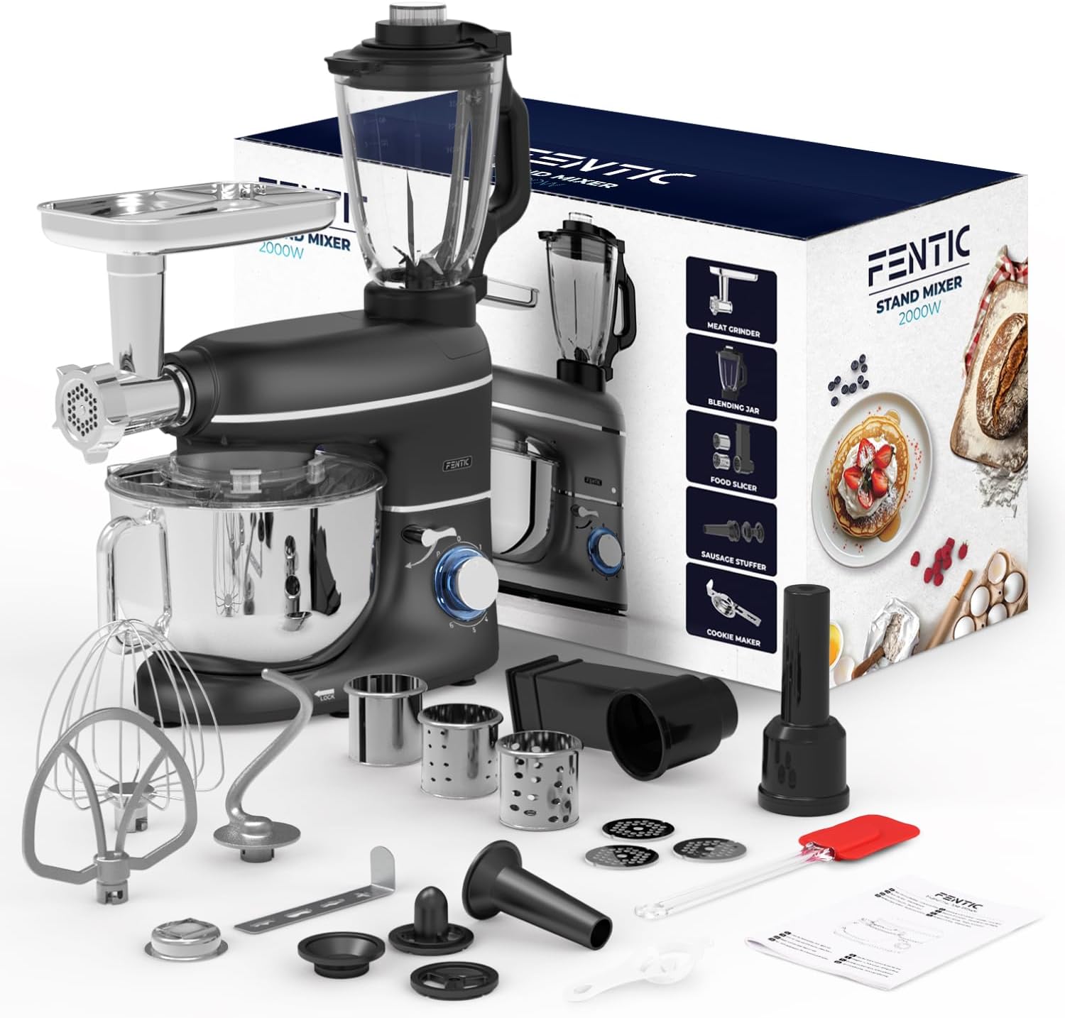 Robot pâtissier 2000 W bol 6,2 L hachoir mixeur accessoires inclus