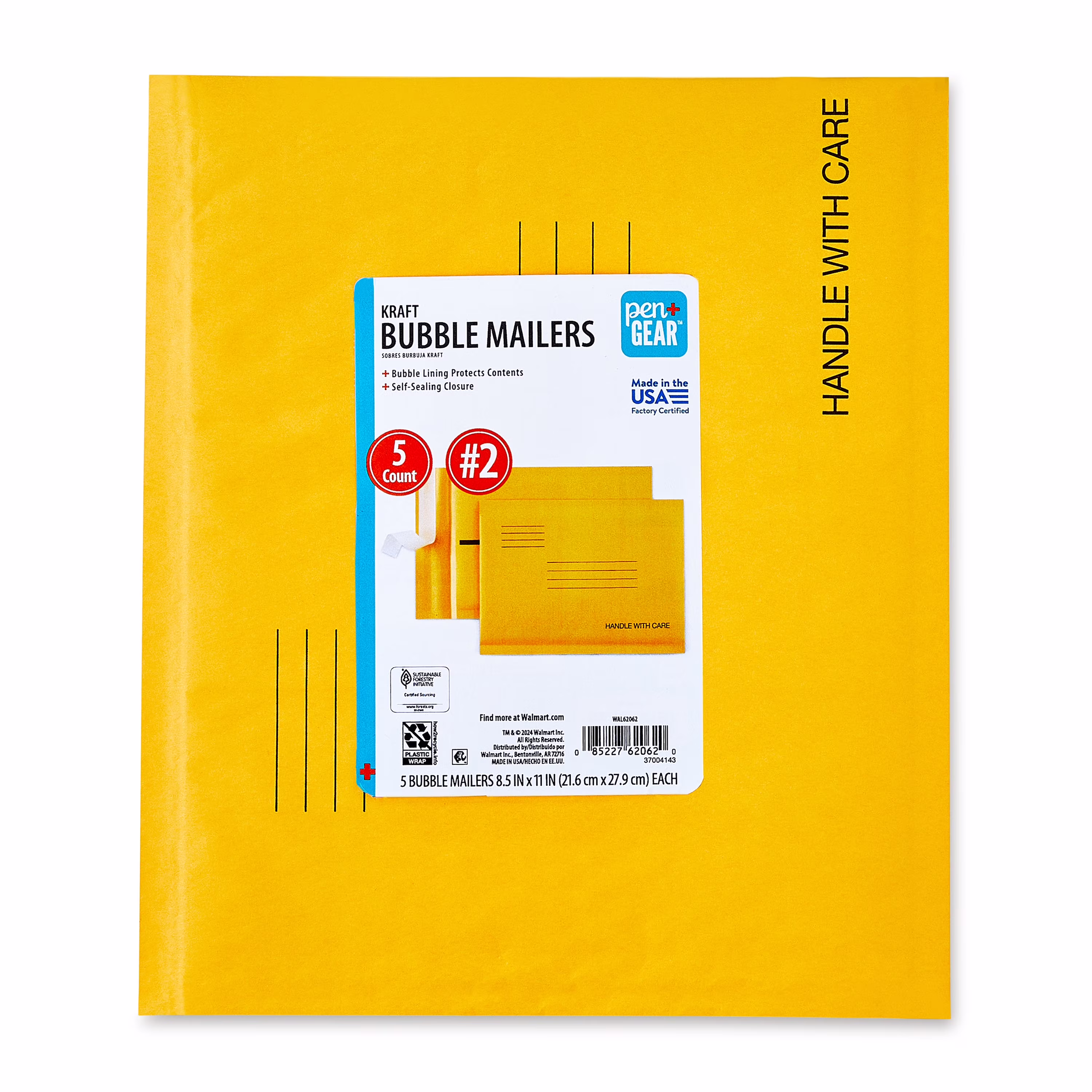 Pen+Gear #2 Self-Sealing Kraft Bubble Mailers, 8.5 in x 11 in, 5 Pack