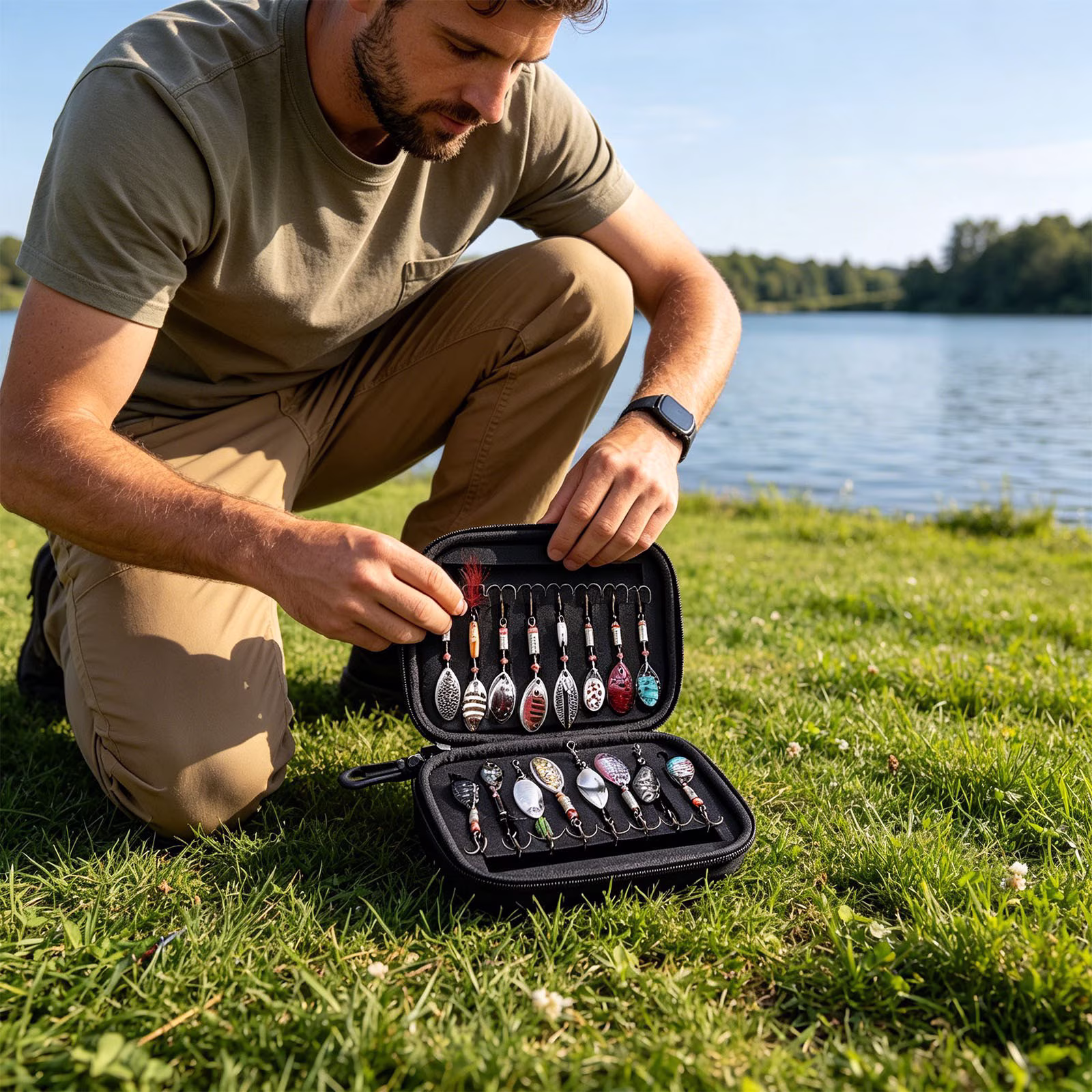 Fishing Tackle Storage Case, Tackle Organizer Box with Hard Shell, Portable Fishing Lure Box for Bait and Gear, Small Bait Case for Boating and Camping