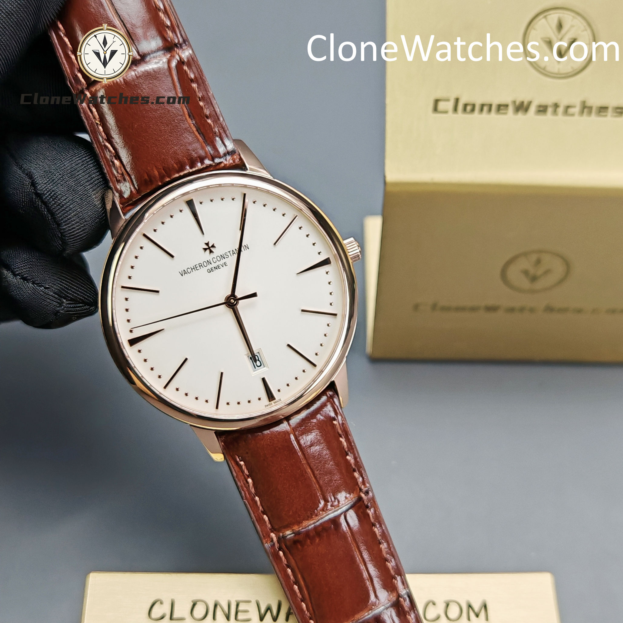 Vacheron Constantin Super Clone Watches 1:1 Patrimony Rose Gold 85180/000R-9248 White Dial