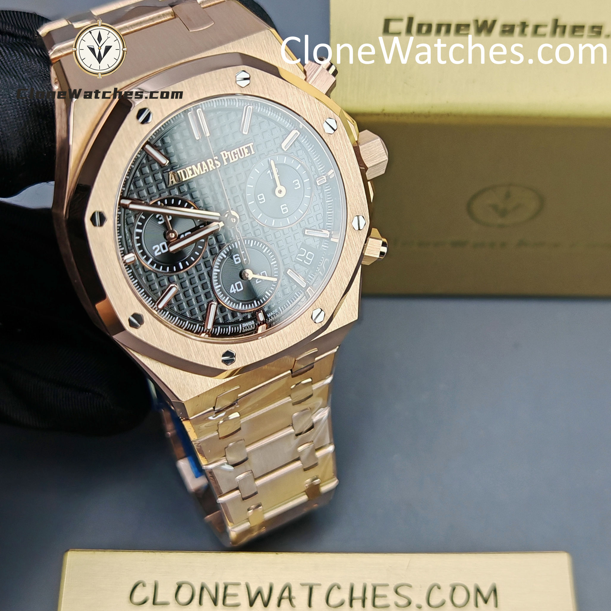 Audemars Piguet Super Clone Watches 1:1 Royal Oak Rose Gold 26240 Black Dial