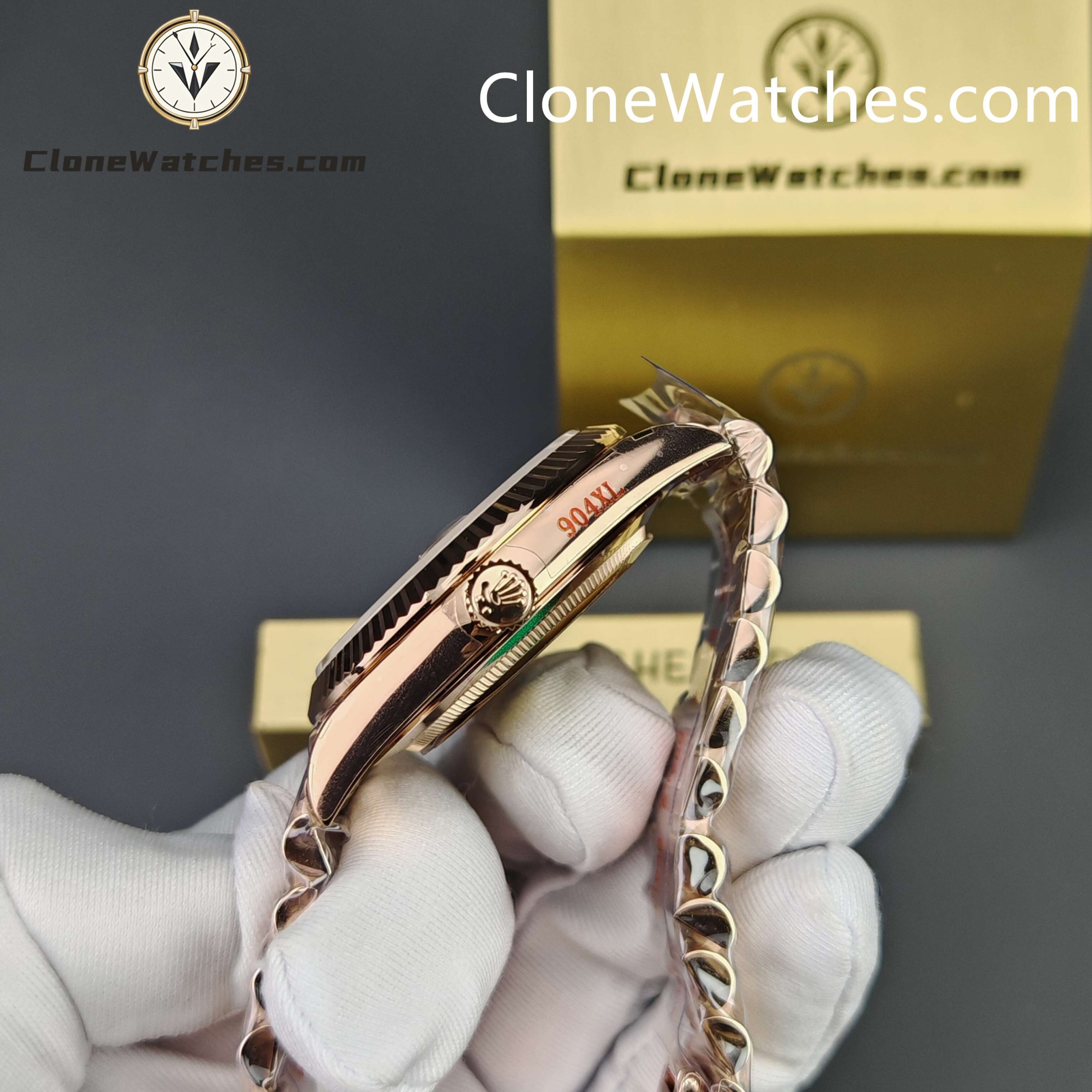 Rolex Super Clone Watches 1:1 Day Date 18K Rose Gold Sundust Roman Dial 40mm m228235 3255 Movement