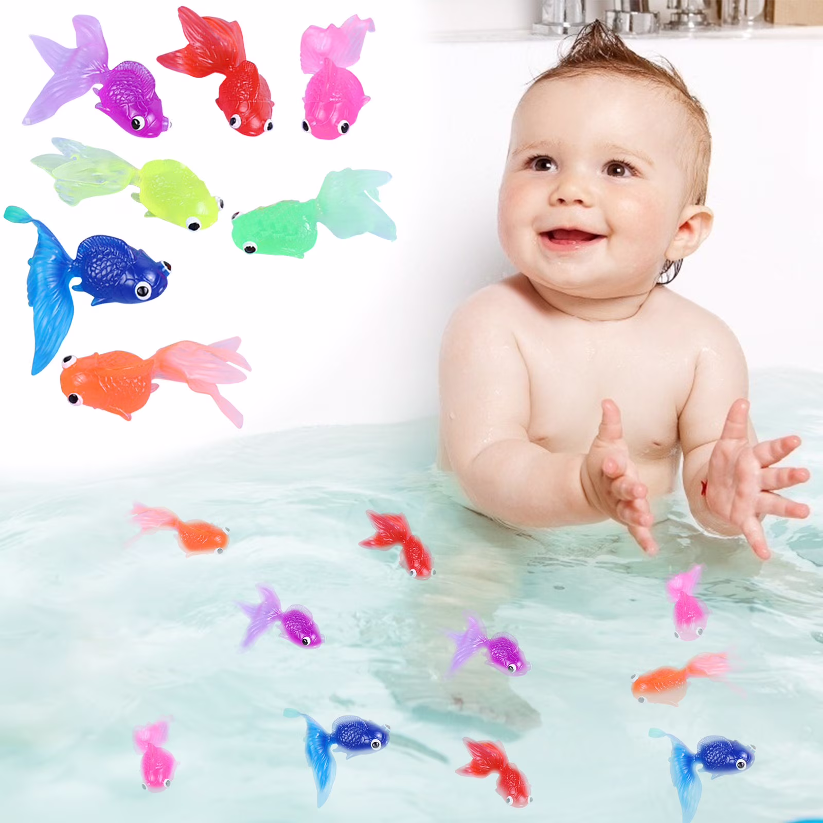 dajkiuy 7 Pcs Fake Floating Fishes Plastic Fake Goldfish Artificial Aquarium Fishes Colorful Realistic Artificial Moving Fish Ornament Decorations Bath Toys for Kids