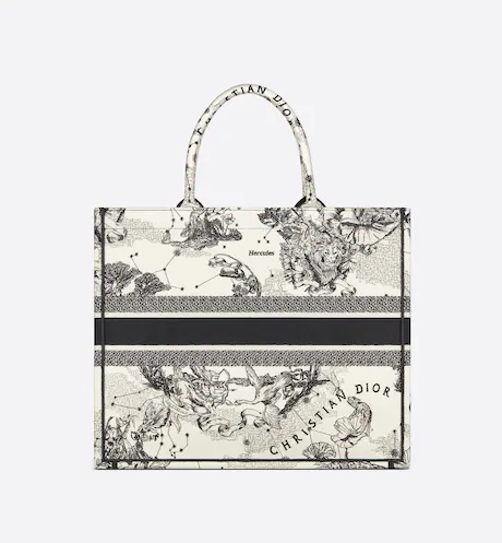 LARGE DIOR BOOK TOTE Latte Toile de Jouy Zodiac Embroidery (42 x 35 x 18.5 cm)