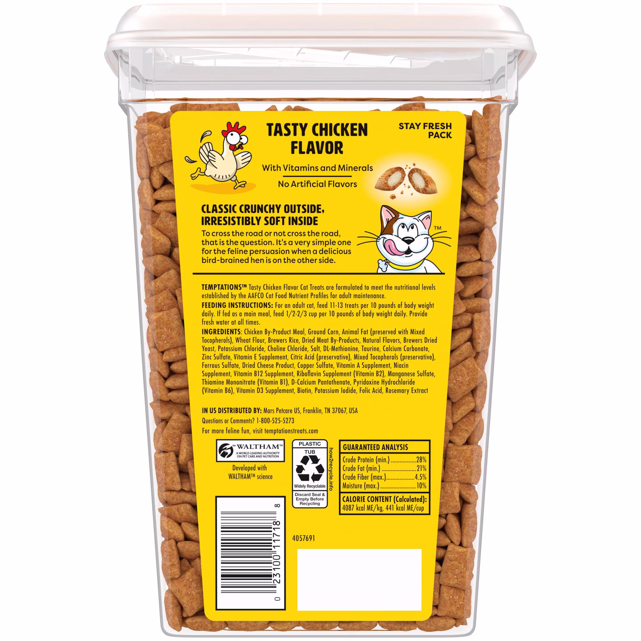 Temptations Tasty Chicken Flavor Crunchy & Soft Cat Treats, 30 oz Tub