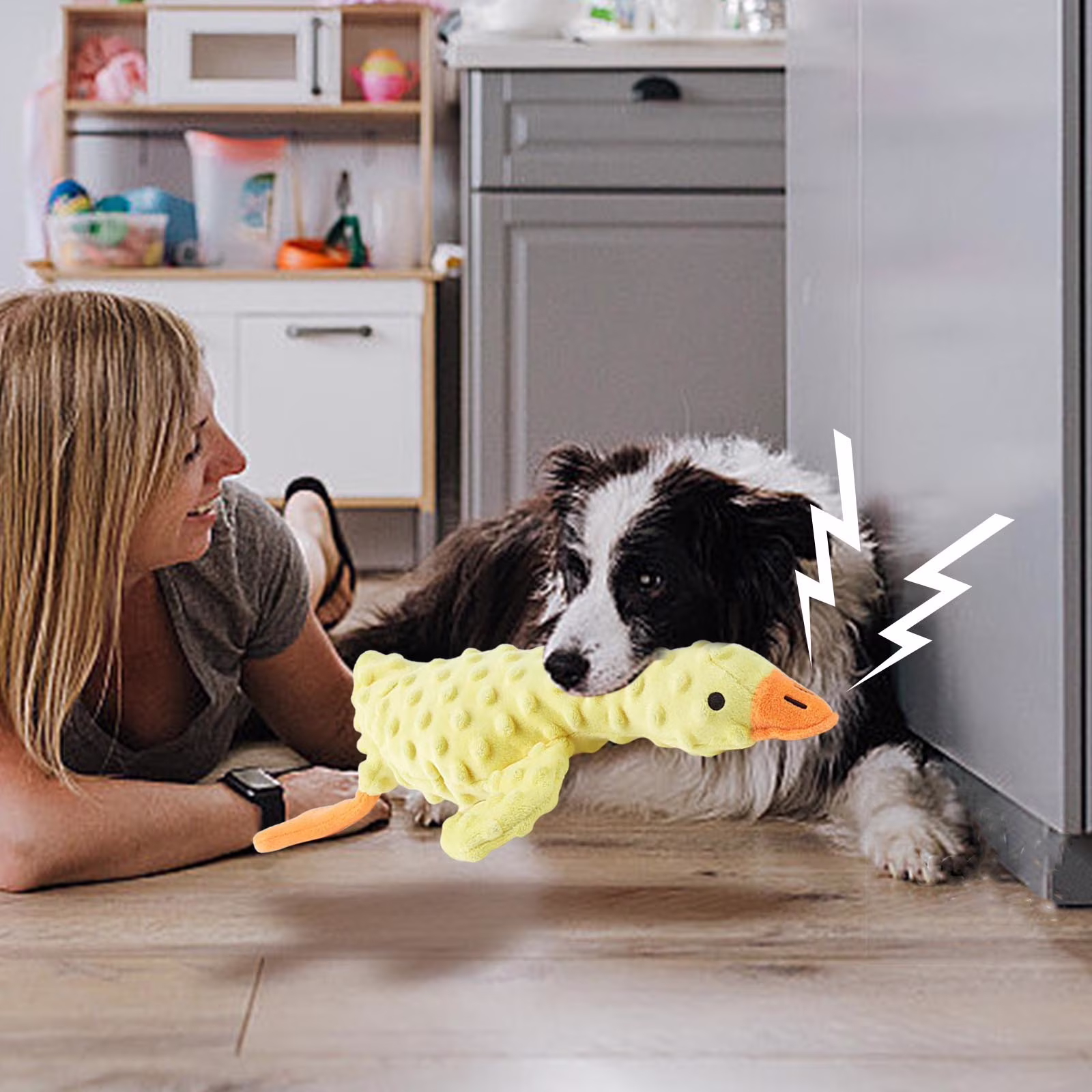 OAVQHLG3B Squeaky Plush Dog Toys Pack, Stuffed Goose Plush Burlap Like Material Chew Toys with Squeakers, Cute Soft Dog Toys for Teeth Cleaning, for Small Medium Dogs