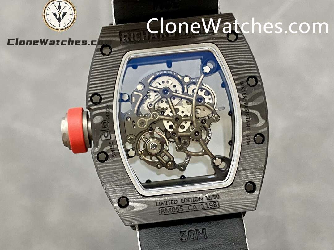 Richard Mille Super Clone Watches 1:1 RM 055 Carbon Tourbillon White Nylon Strap